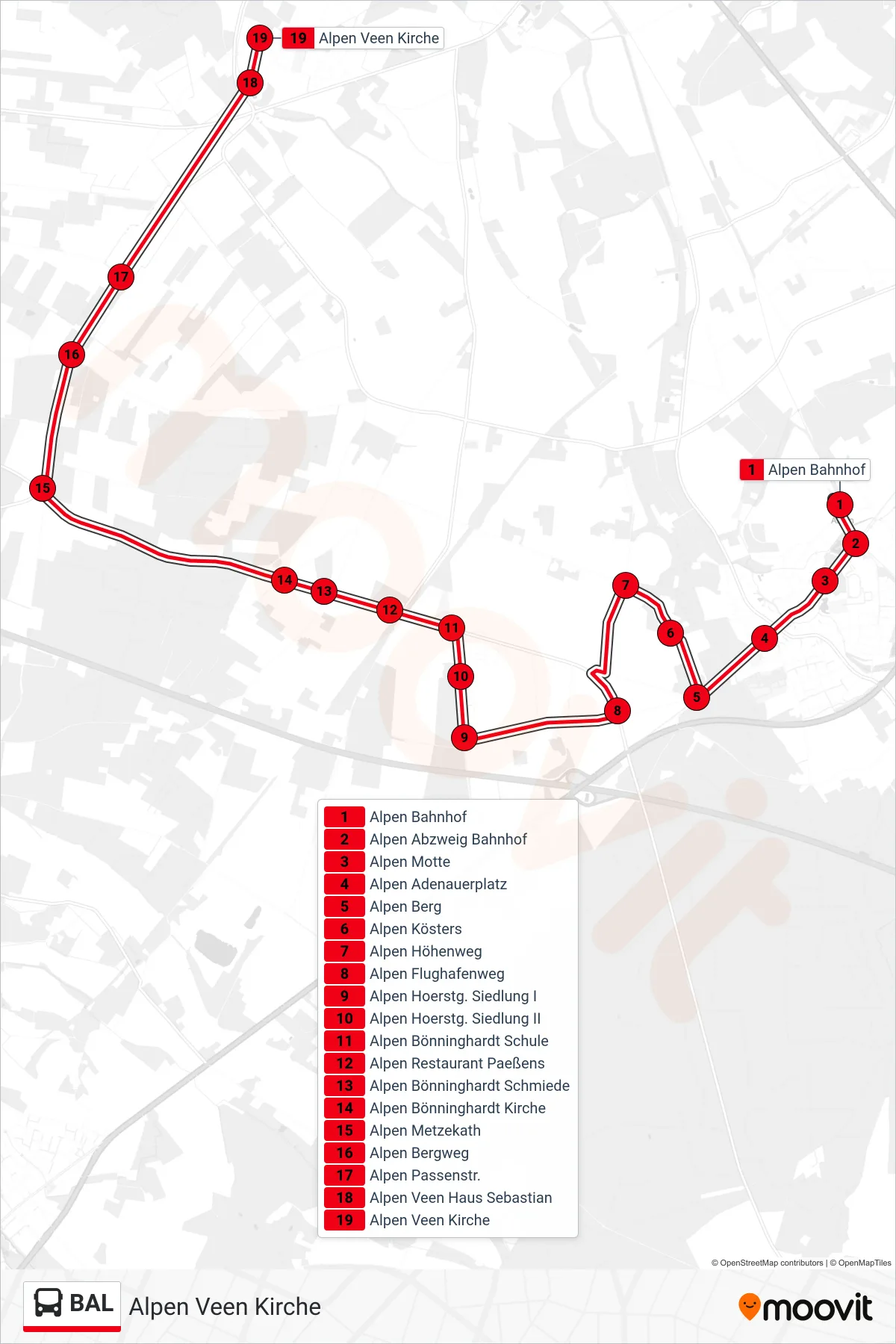 Linie BAL (Bus) Richtung Alpen Veen Kirche: Route und Haltestellen auf der Karte