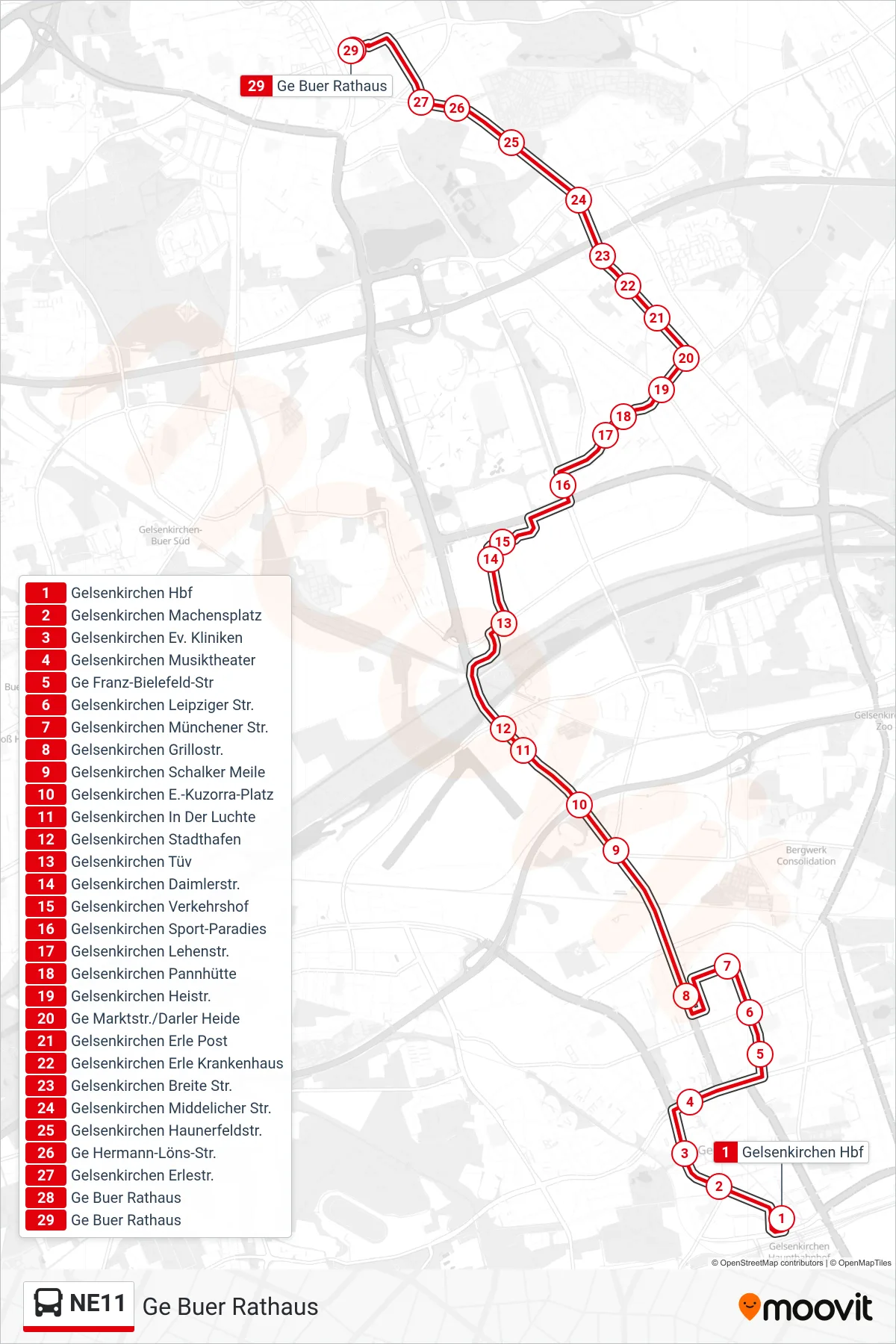 Linie NE11 (Bus) Richtung Ge Buer Rathaus: Route und Haltestellen auf der Karte