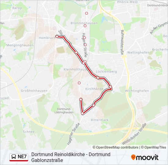 NE7 Bus Line Map