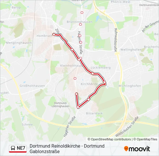 NE7 Bus Line Map