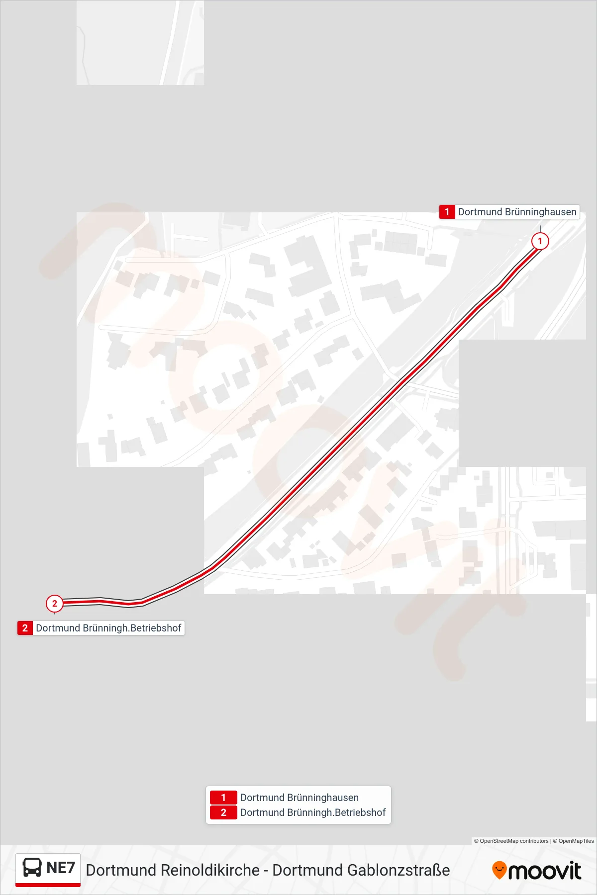 Linie NE7 (Bus) Richtung Dortmund Brünningh.Betriebshof: Route und Haltestellen auf der Karte