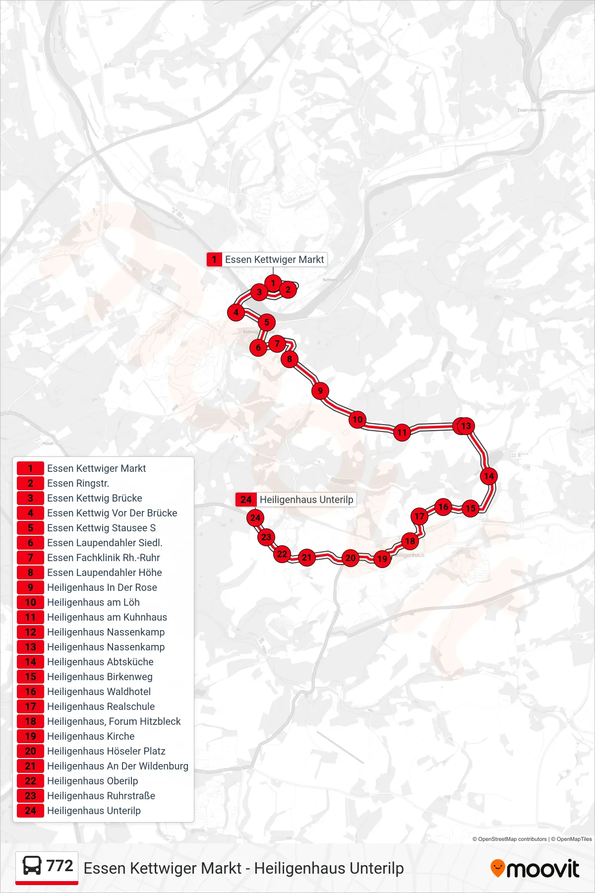 Linie 772 (Bus) Richtung Heiligenhaus Unterilp: Route und Haltestellen auf der Karte