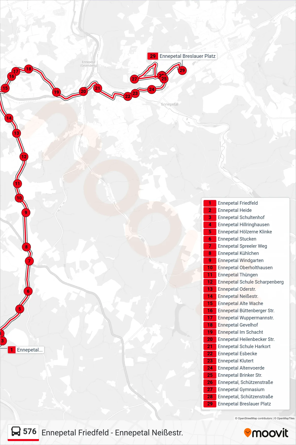 Linie 576 (Bus) Richtung Ennepetal Breslauer Platz: Route und Haltestellen auf der Karte