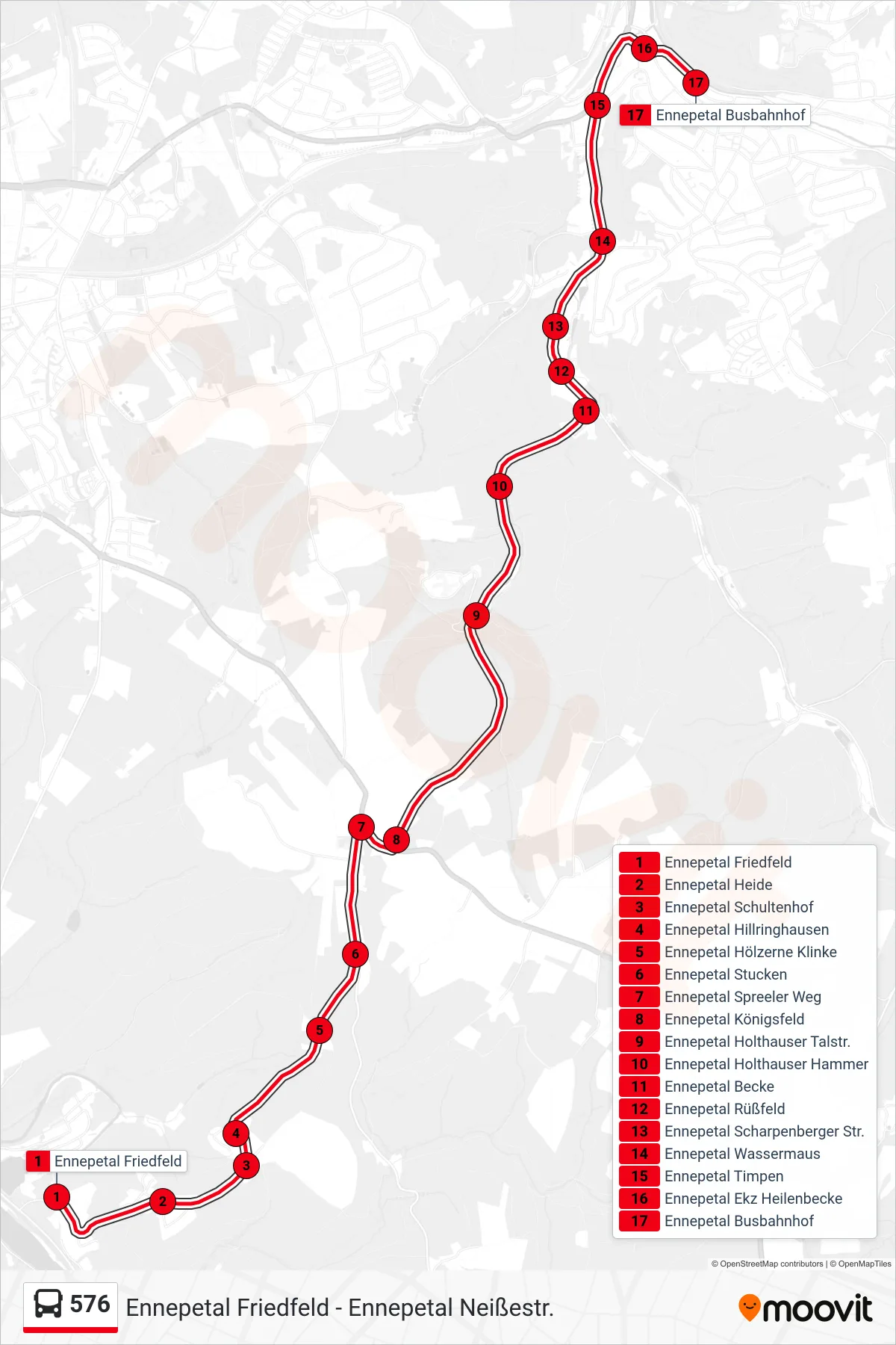 Linie 576 (Bus) Richtung Ennepetal Busbahnhof: Route und Haltestellen auf der Karte