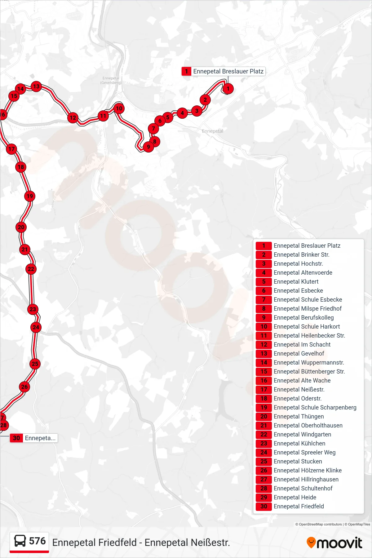 576 bus Line (Ennepetal Friedfeld) route and stops on a map