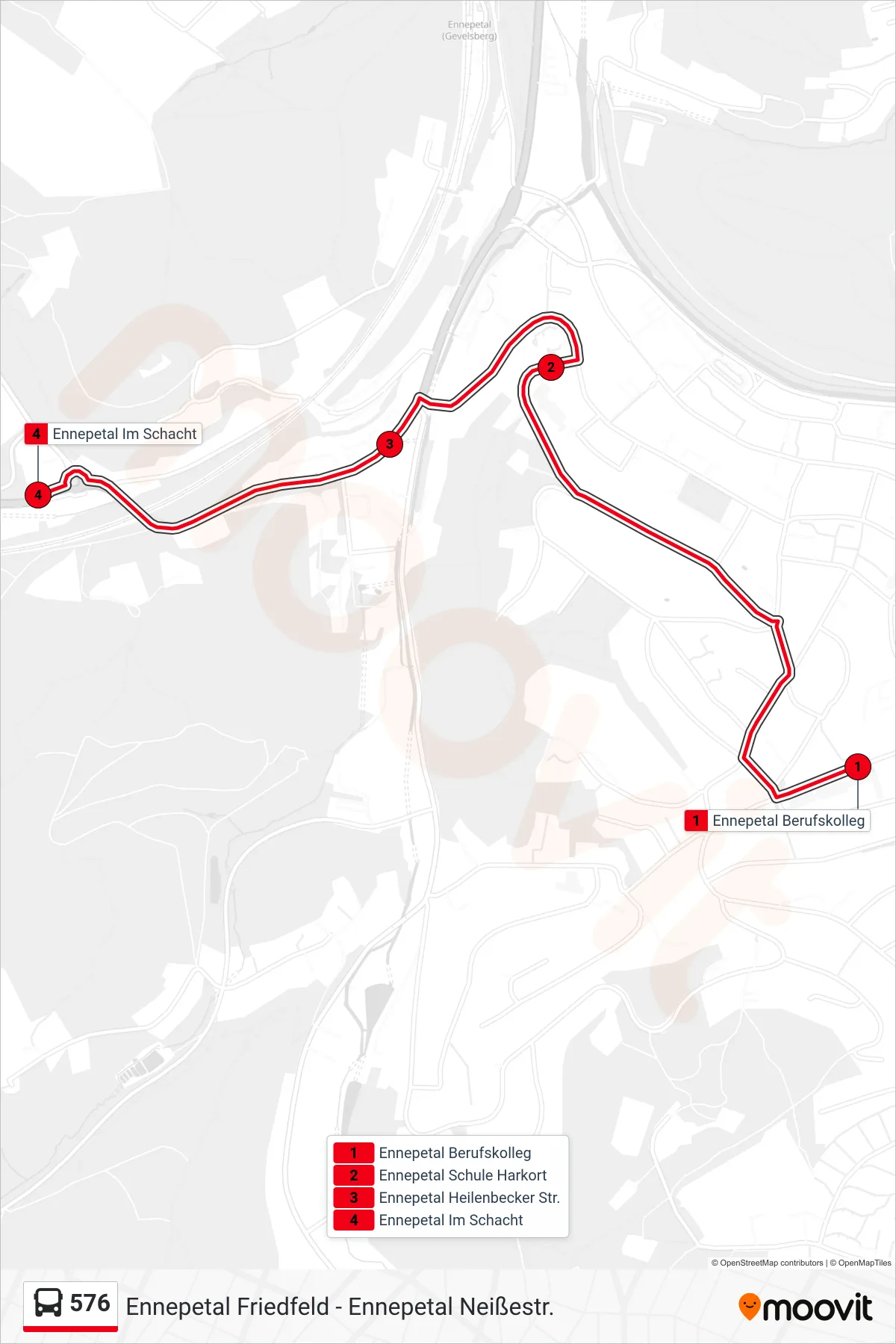 Linie 576 (Bus) Richtung Ennepetal Im Schacht: Route und Haltestellen auf der Karte
