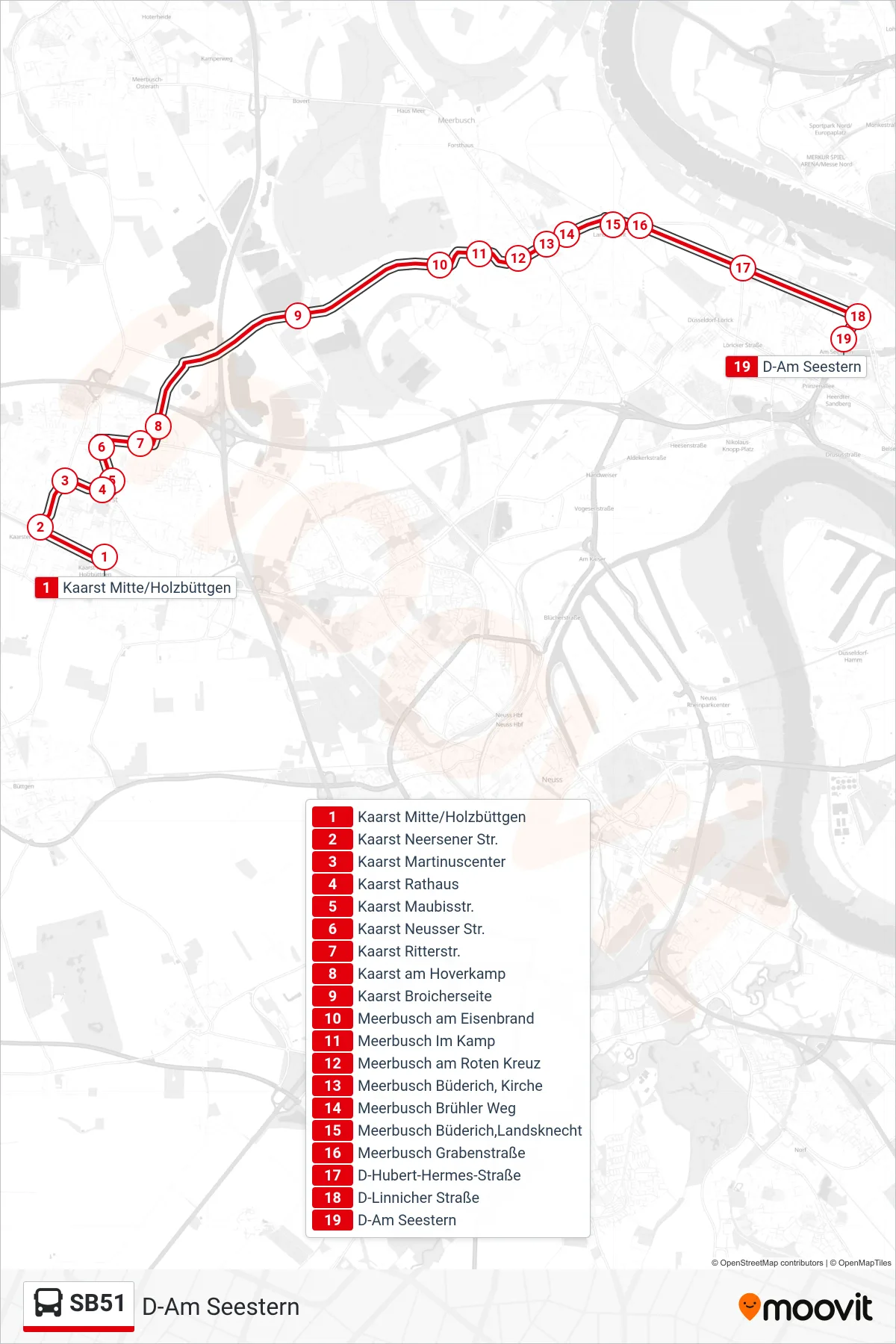 SB51 bus Line (D-Am Seestern) route and stops on a map