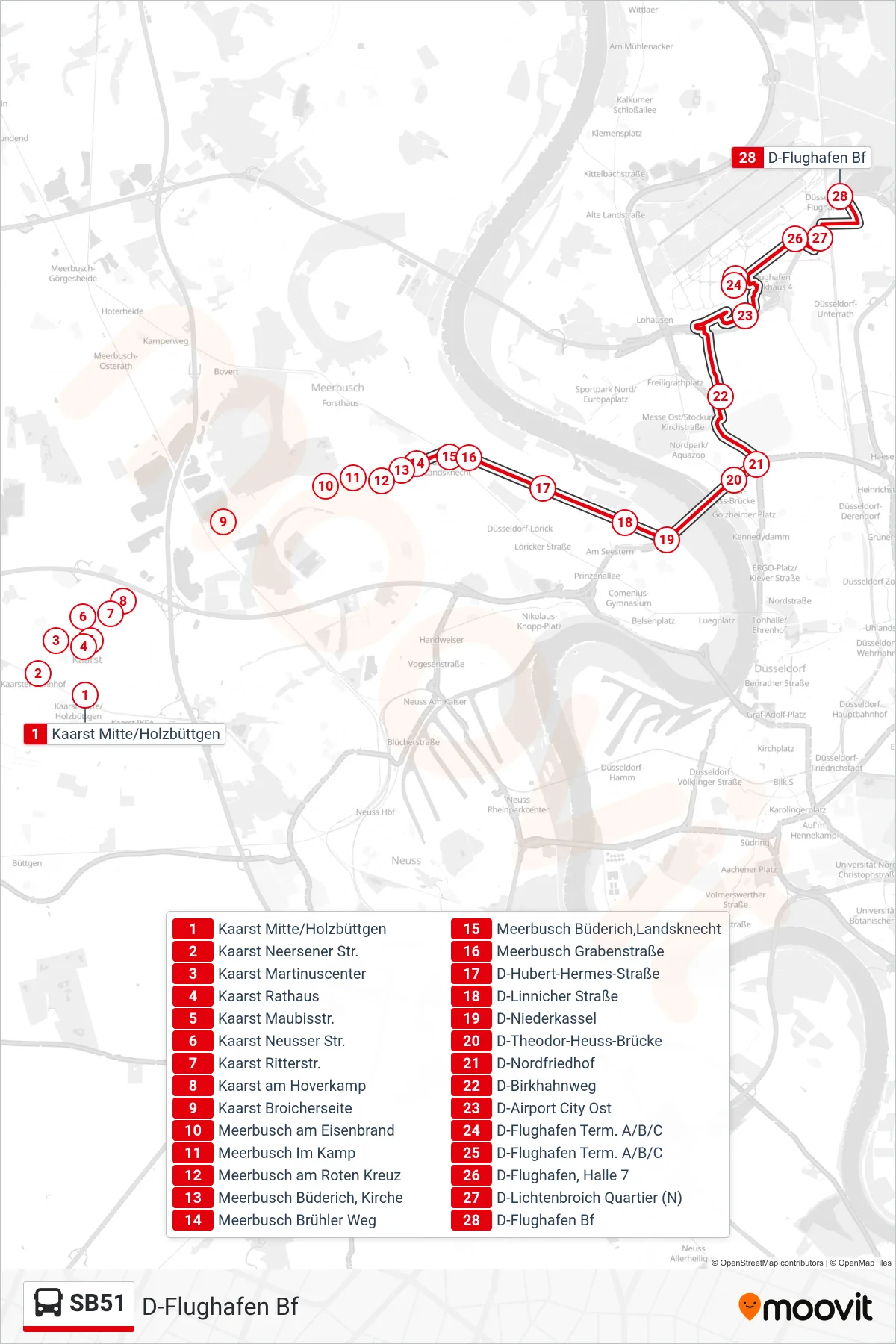 SB51 bus Line (D-Flughafen Bf) route and stops on a map