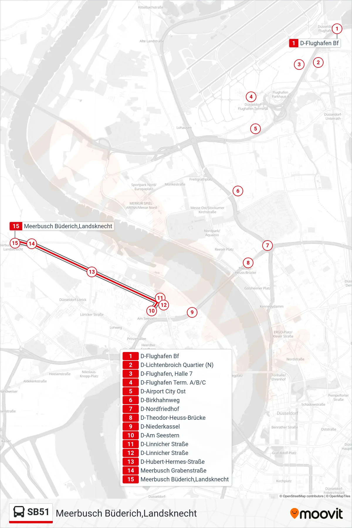 Linie SB51 (Bus) Richtung Meerbusch Büderich,Landsknecht: Route und Haltestellen auf der Karte