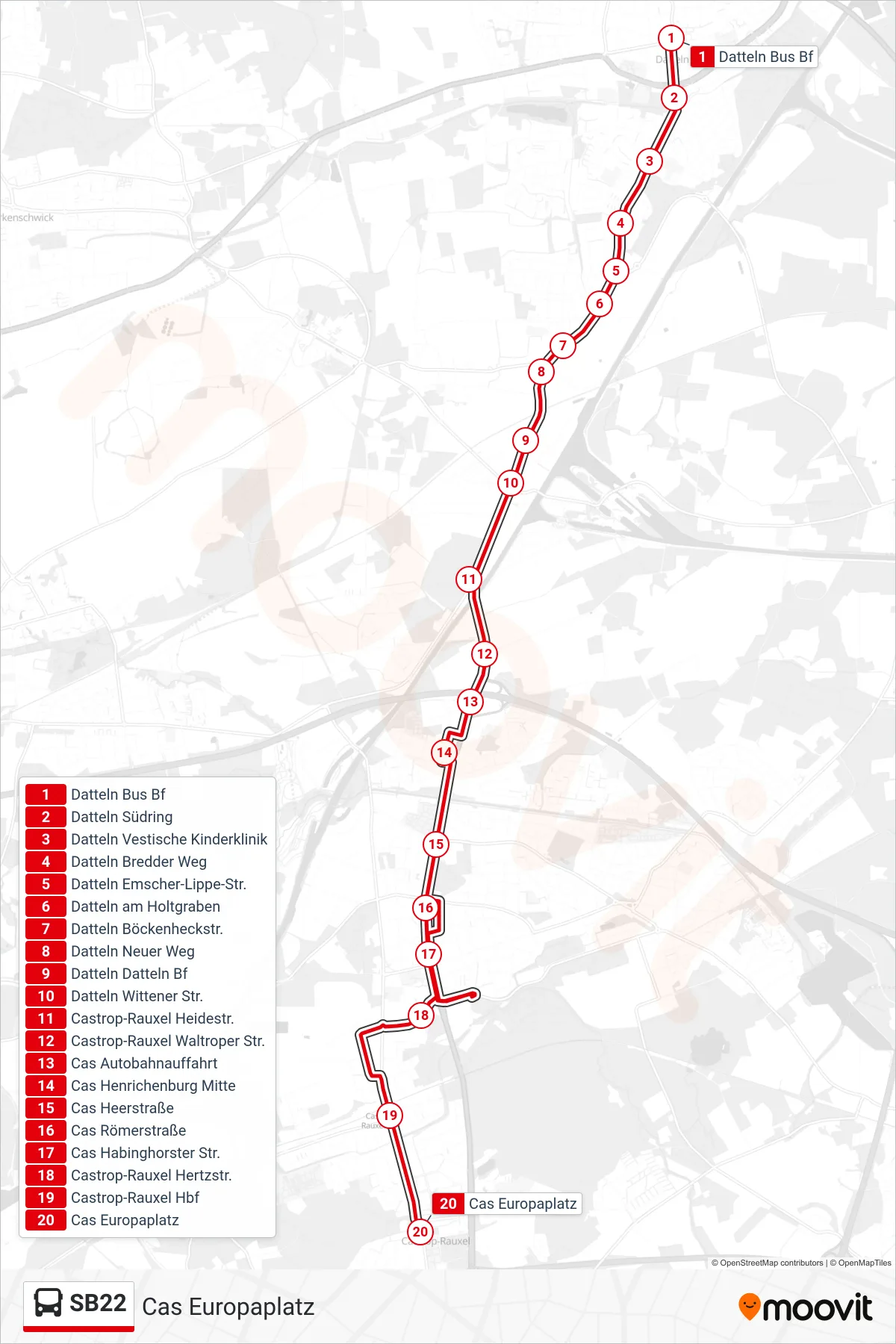 Linie SB22 (Bus) Richtung Cas Europaplatz: Route und Haltestellen auf der Karte