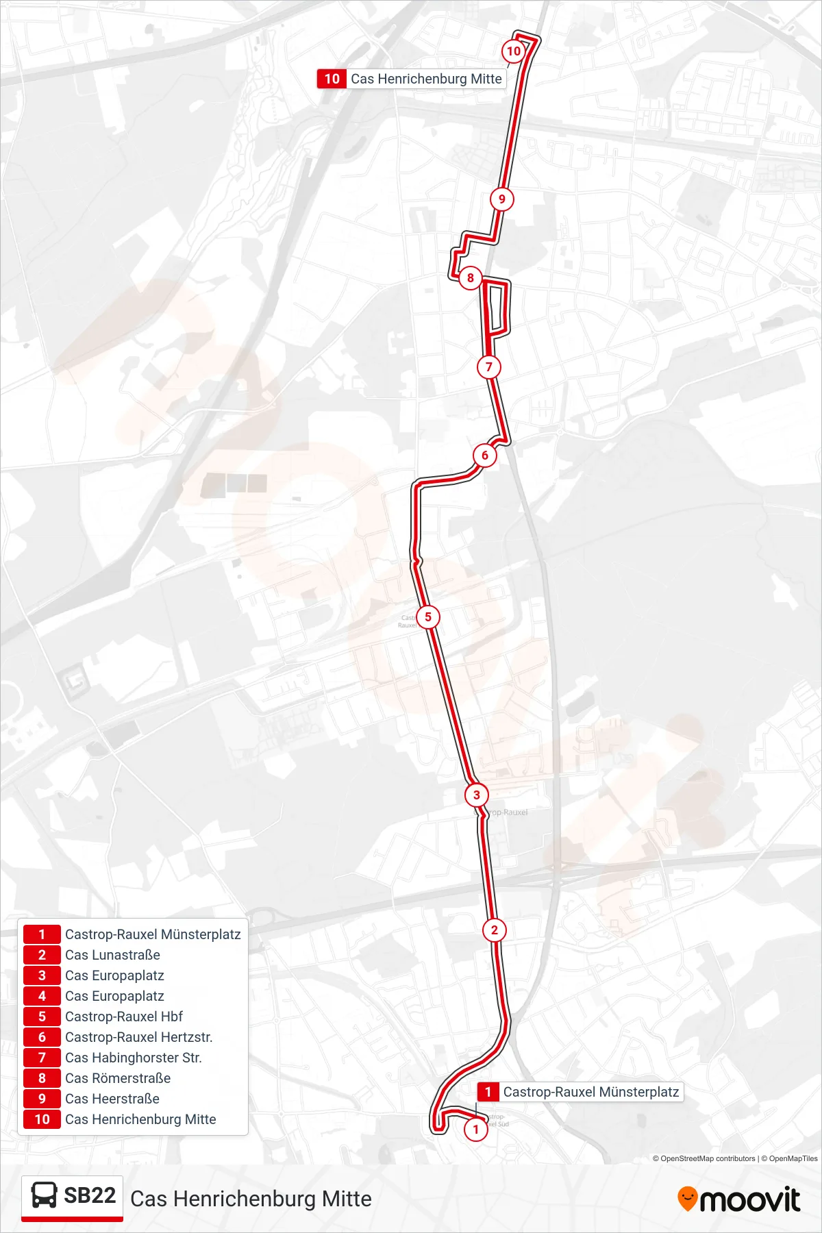 SB22 bus Line (Cas Henrichenburg Mitte) route and stops on a map