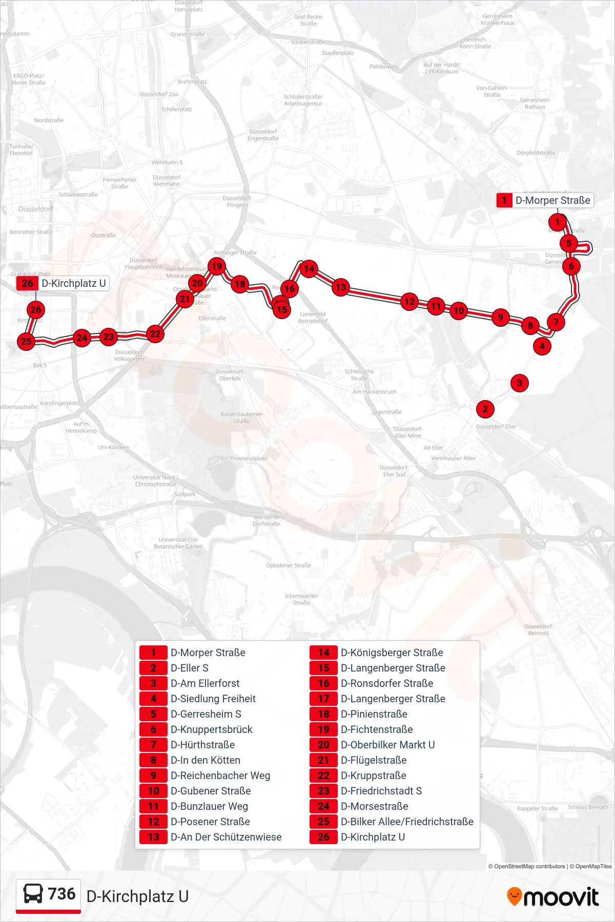 736 bus Line (D-Kirchplatz U) route and stops on a map