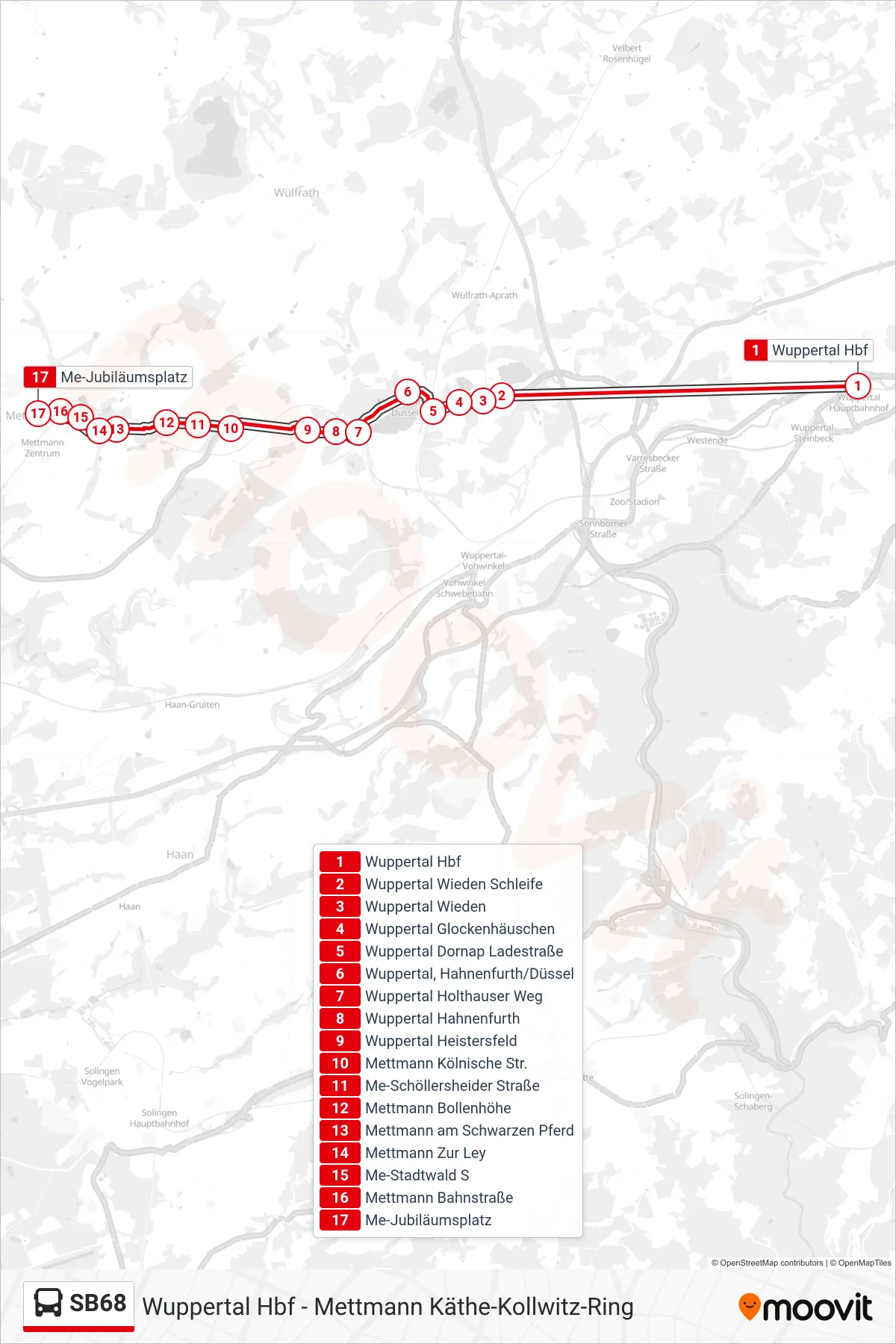 Linie SB68 (Bus) Richtung Me-Jubiläumsplatz: Route und Haltestellen auf der Karte