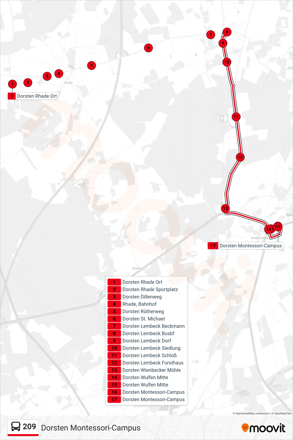 Linie 209 (Bus) Richtung Dorsten Montessori-Campus: Route und Haltestellen auf der Karte