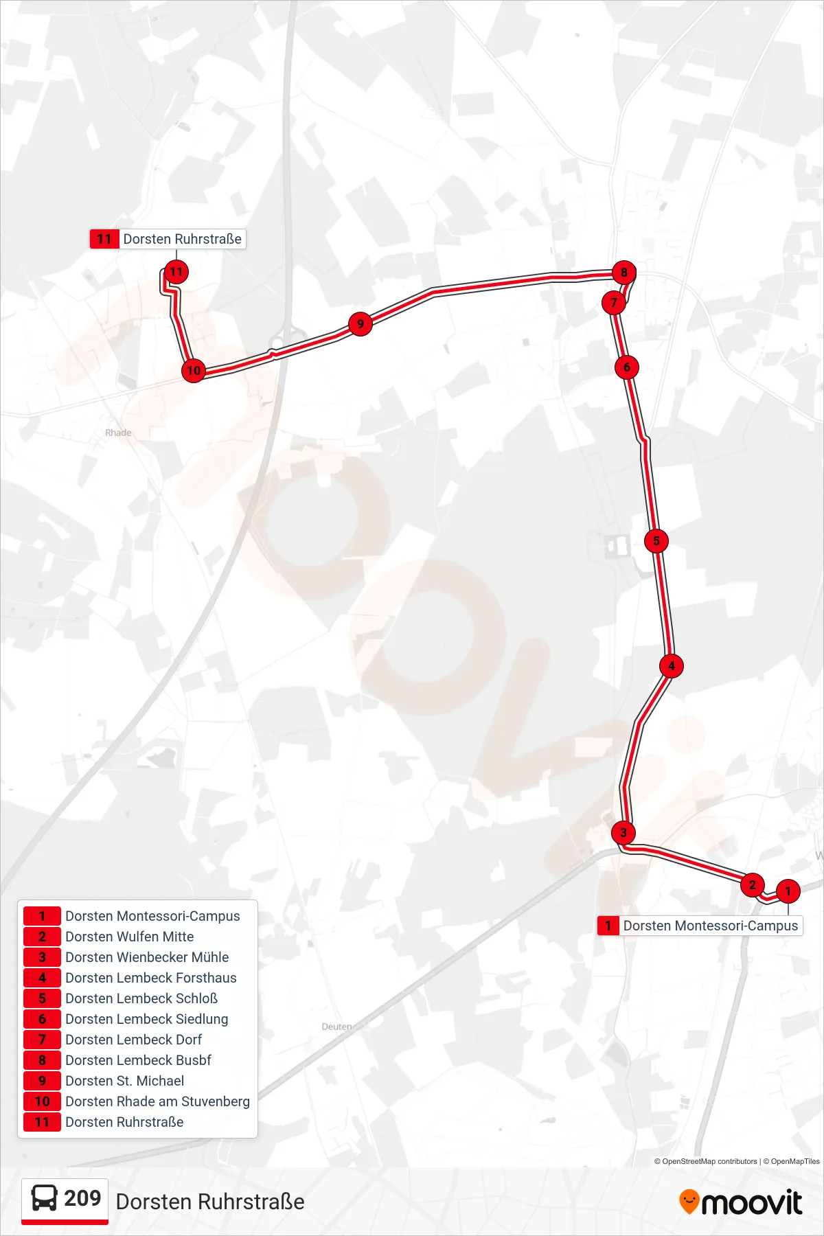 Linie 209 (Bus) Richtung Dorsten Ruhrstraße: Route und Haltestellen auf der Karte