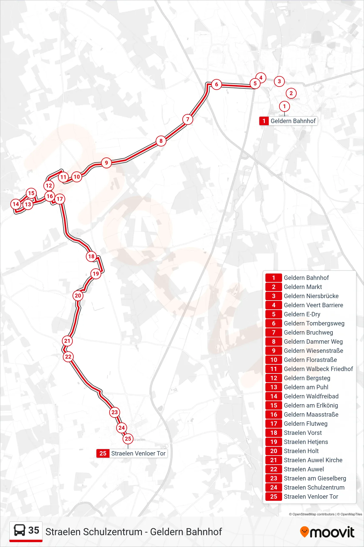 Linie 35 (Bus) Richtung Straelen Venloer Tor: Route und Haltestellen auf der Karte