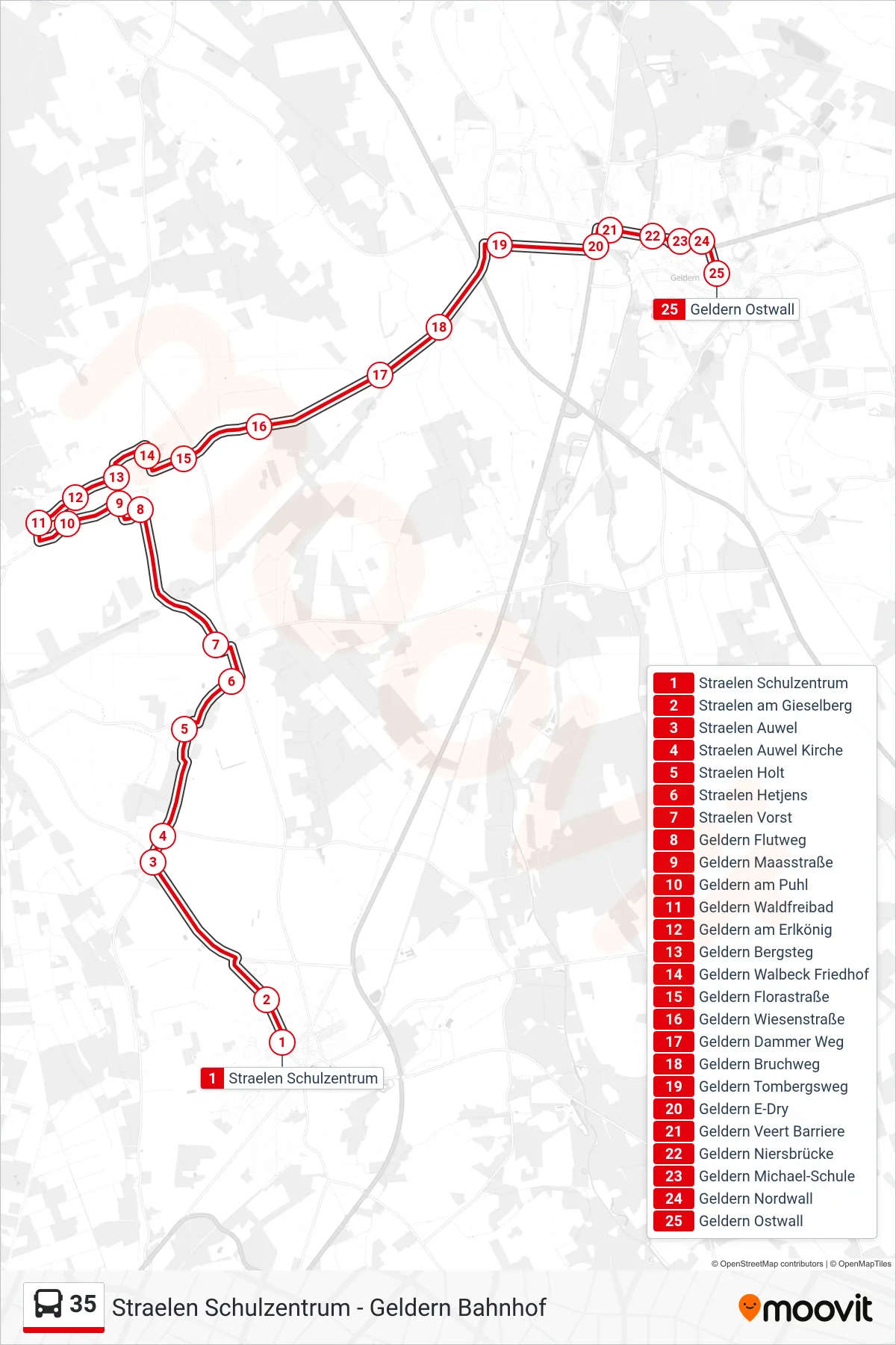 Linie 35 (Bus) Richtung Geldern Ostwall: Route und Haltestellen auf der Karte