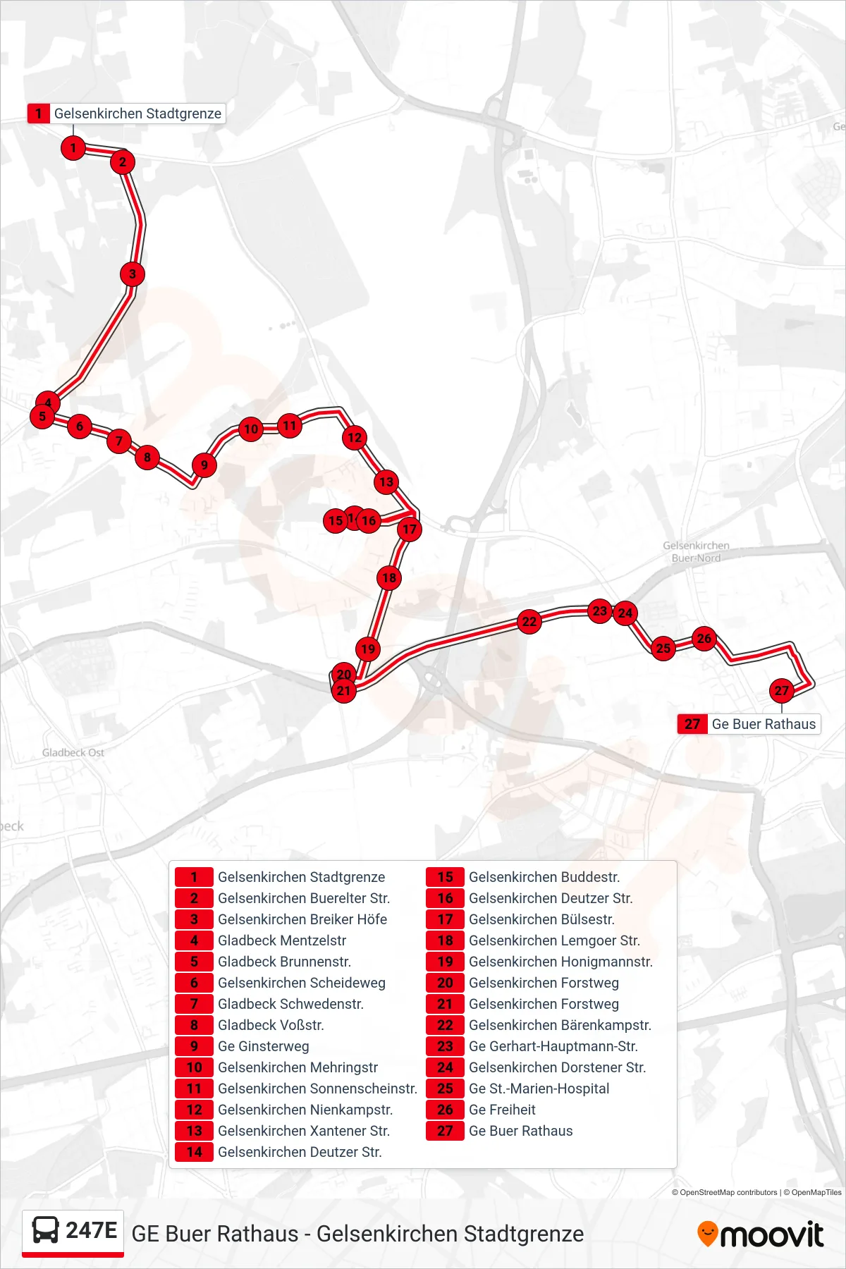 Linie 247E (Bus) Richtung Ge Buer Rathaus: Route und Haltestellen auf der Karte