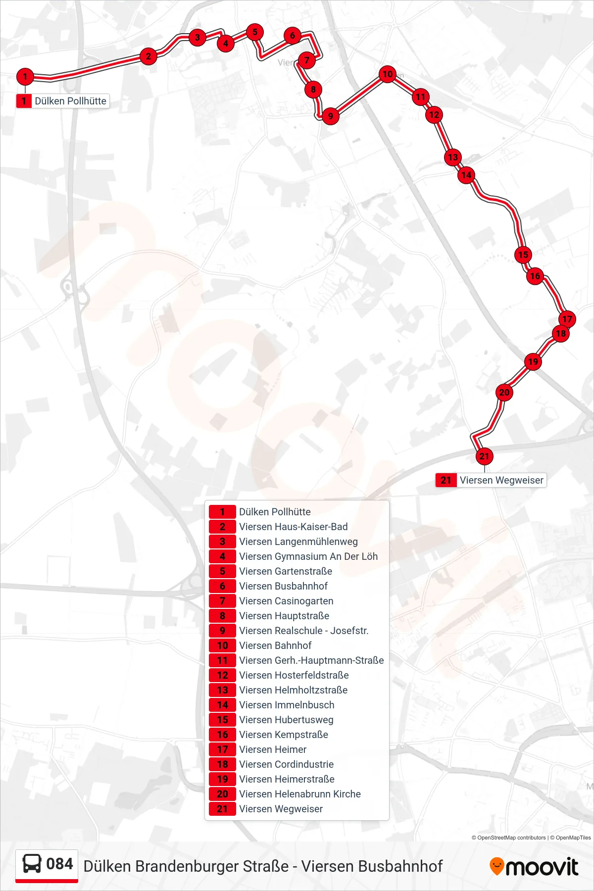 Linie 084 (Bus) Richtung Viersen Wegweiser: Route und Haltestellen auf der Karte