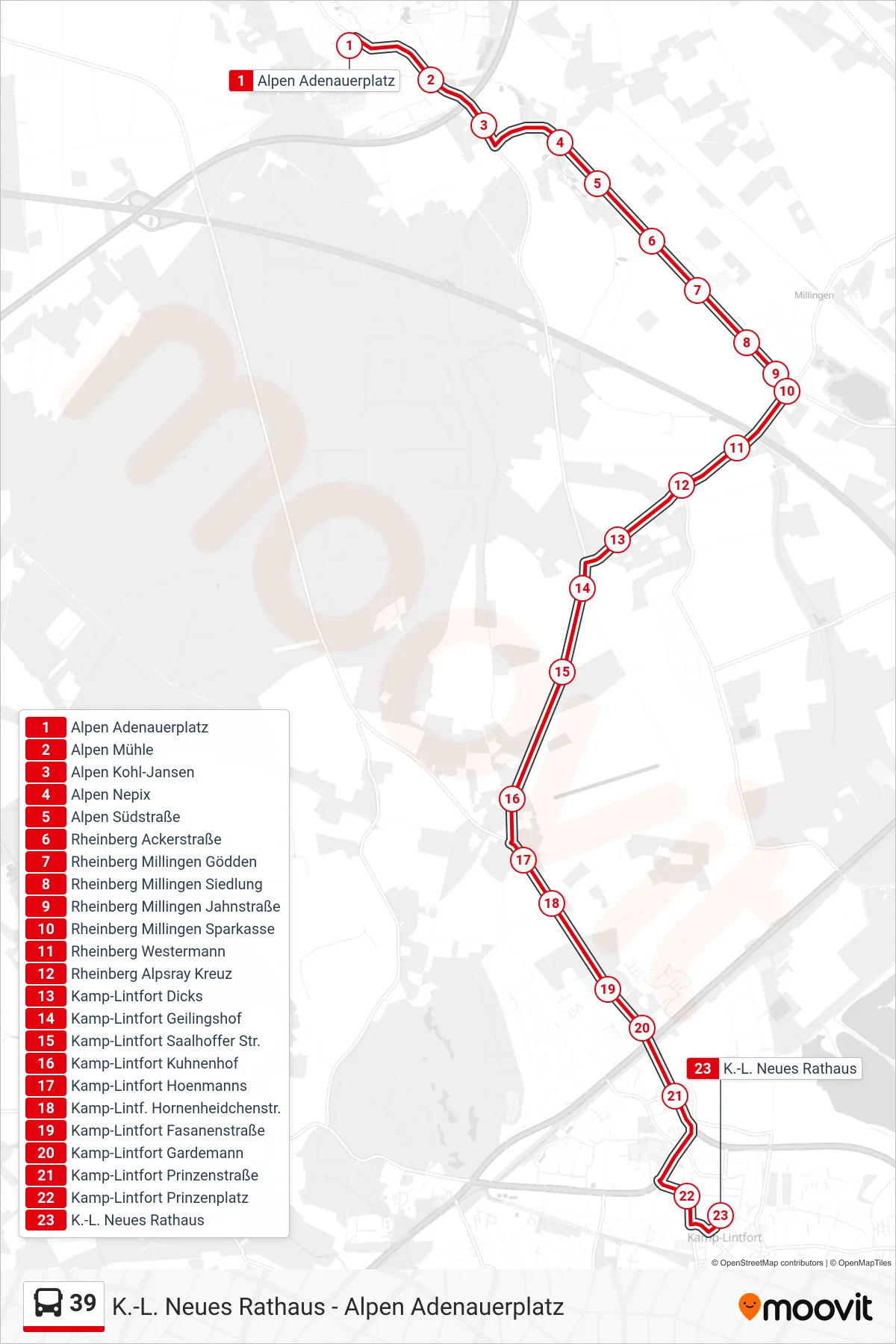 Linie 39 (Bus) Richtung K.-L. Neues Rathaus: Route und Haltestellen auf der Karte