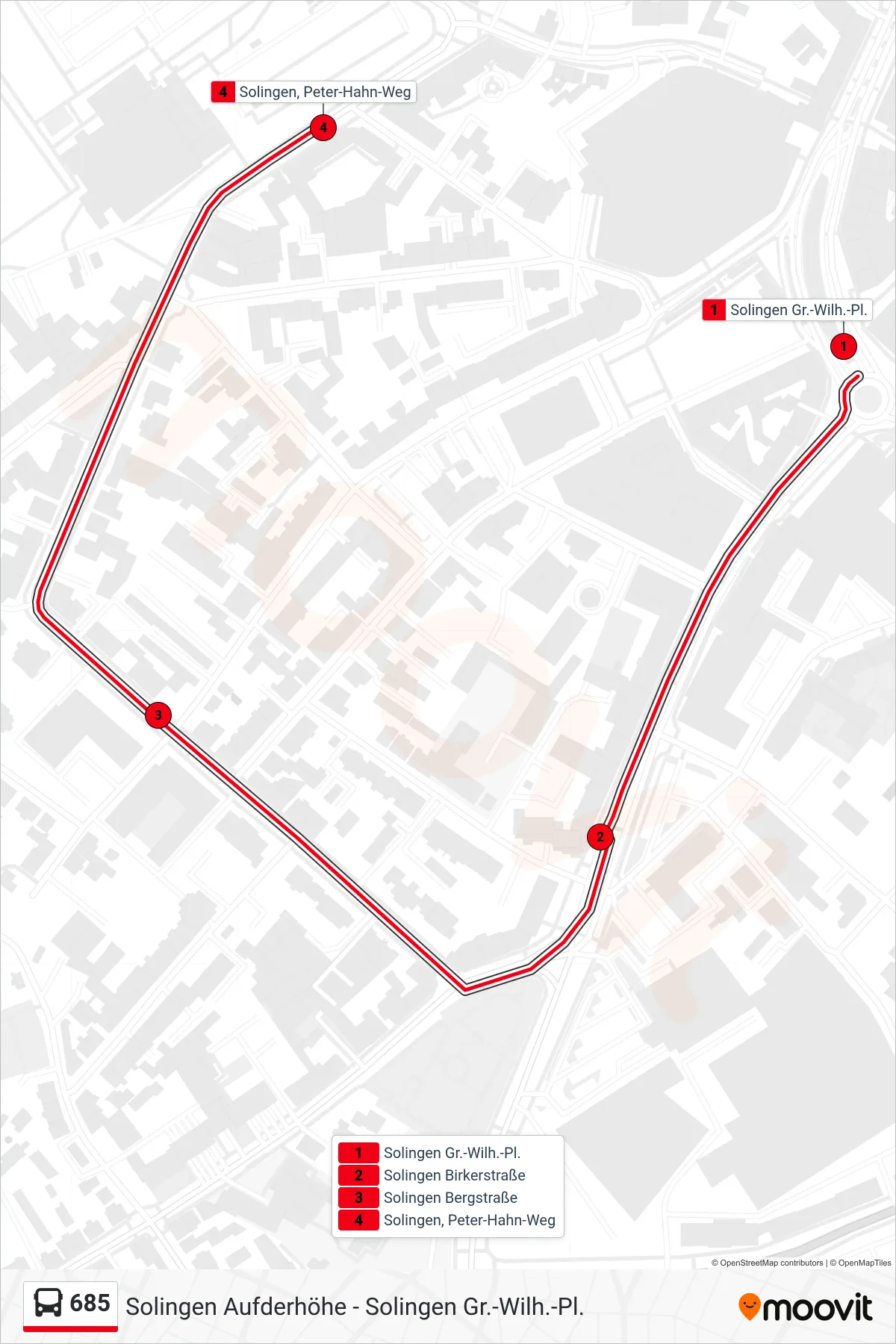 Linie 685 (Bus) Richtung Solingen, Peter-Hahn-Weg: Route und Haltestellen auf der Karte