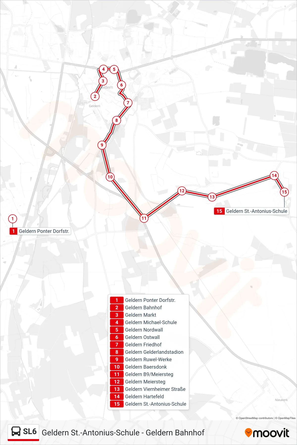 Linie SL6 (Bus) Richtung Geldern St.-Antonius-Schule: Route und Haltestellen auf der Karte