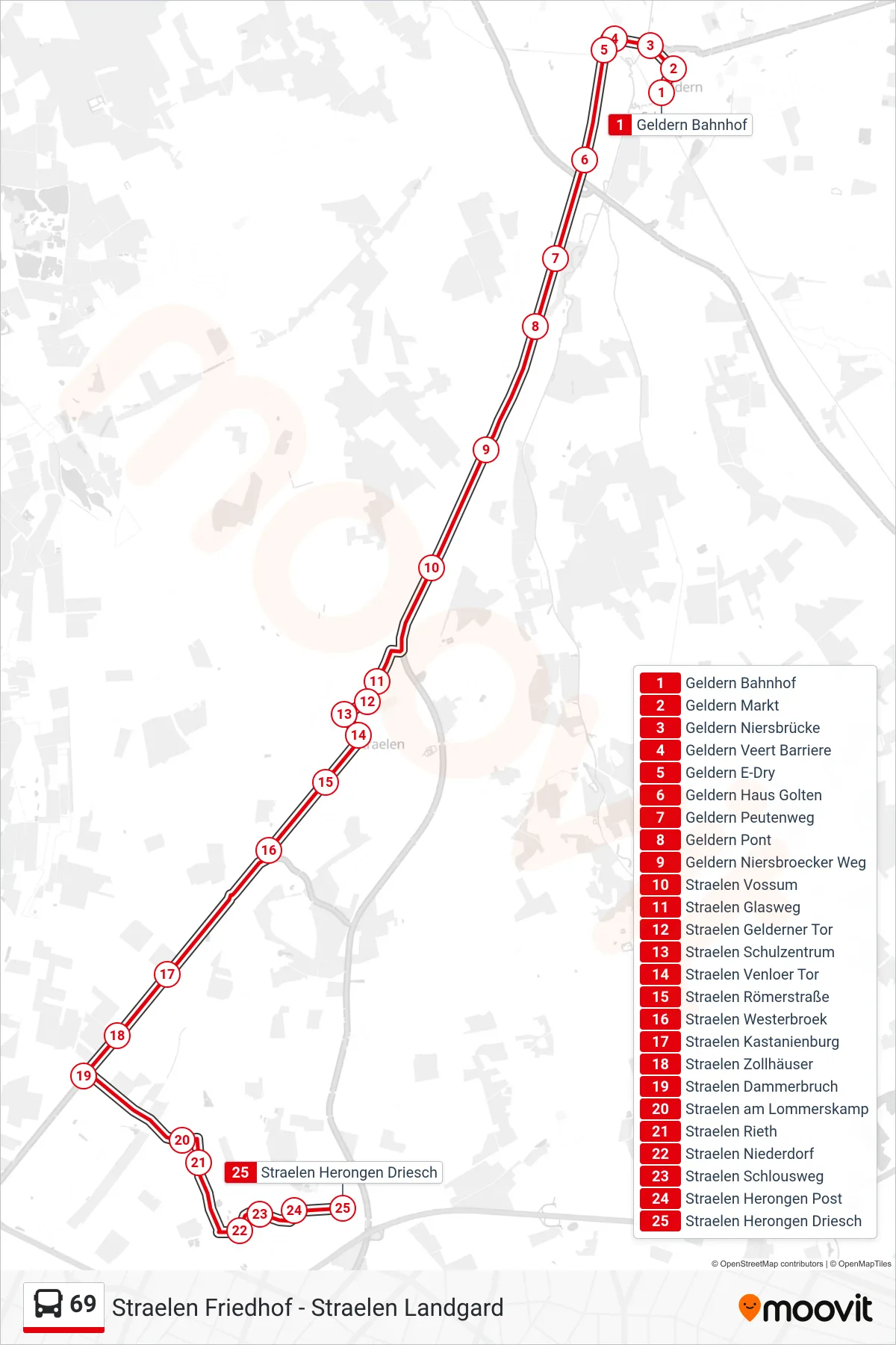 69 bus Line (Straelen Herongen Driesch) route and stops on a map