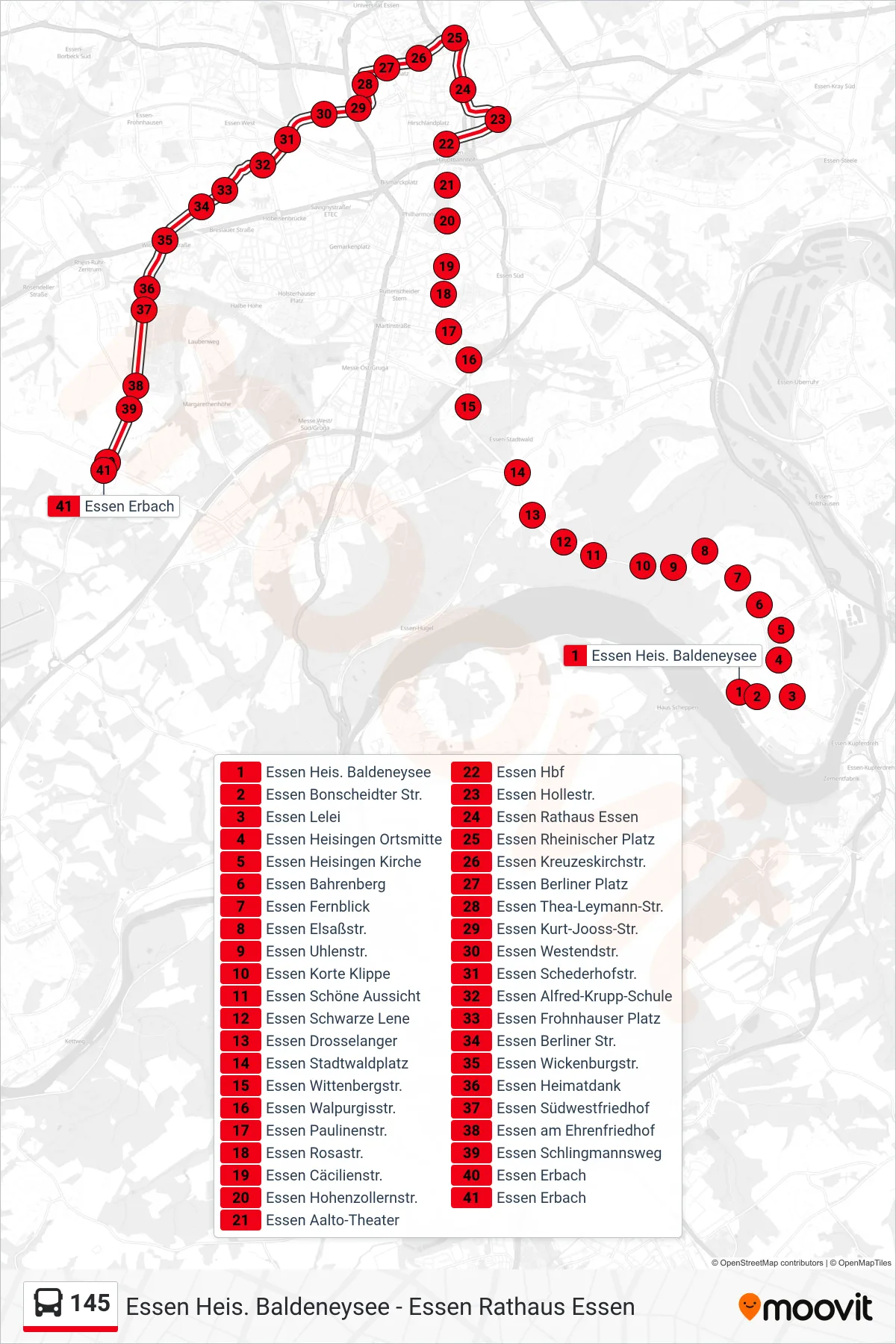Linie 145 (Bus) Richtung Essen Erbach: Route und Haltestellen auf der Karte