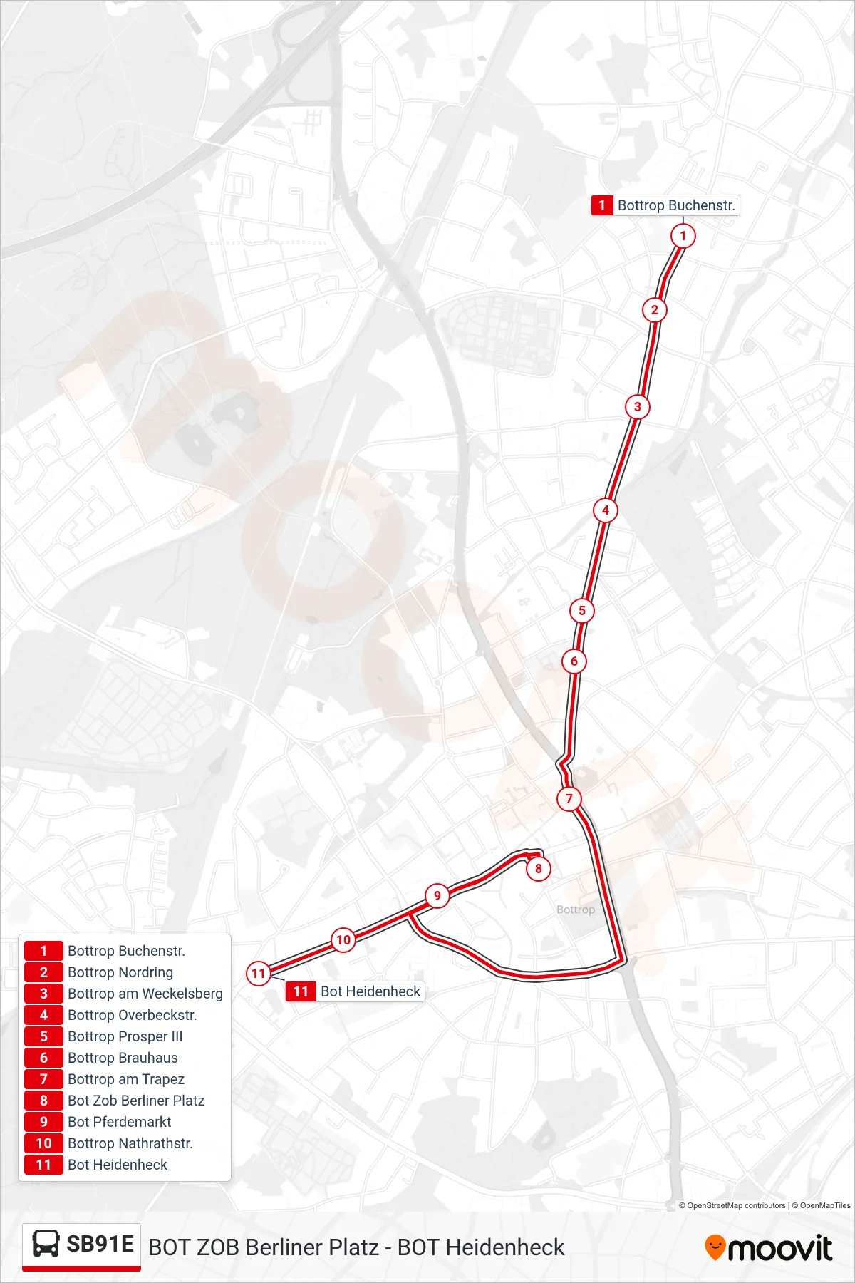 SB91E bus Line (Bot Heidenheck) route and stops on a map