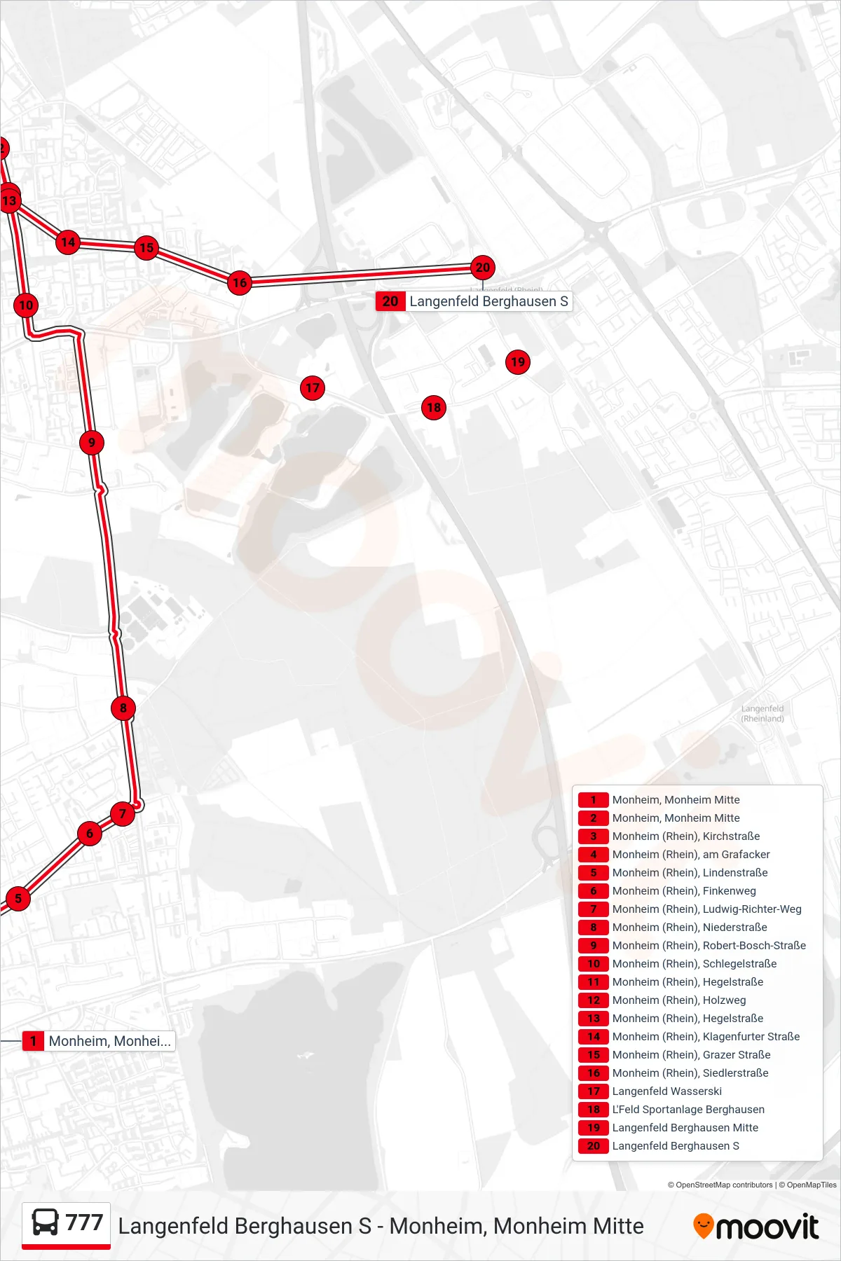 Linie 777 (Bus) Richtung Langenfeld Berghausen S: Route und Haltestellen auf der Karte