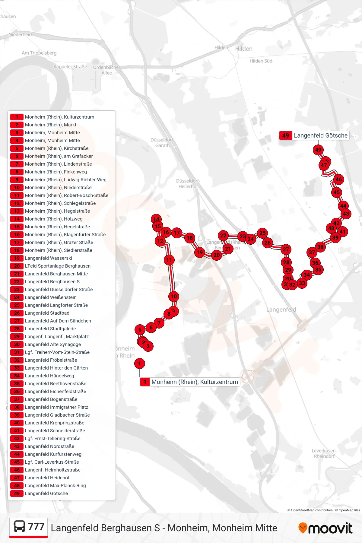 Linie 777 (Bus) Richtung Langenfeld Götsche: Route und Haltestellen auf der Karte