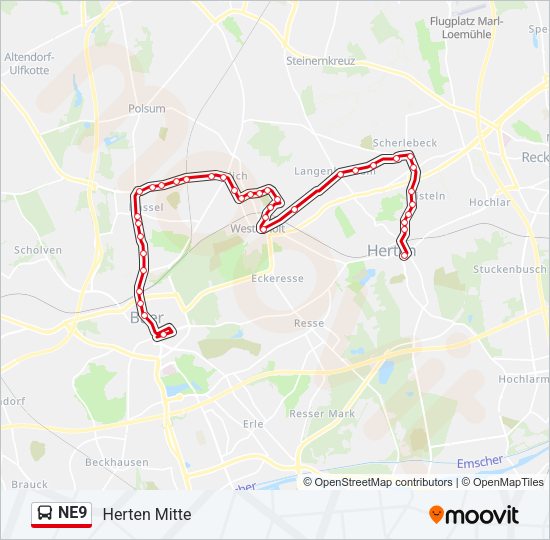 NE9 Bus Line Map