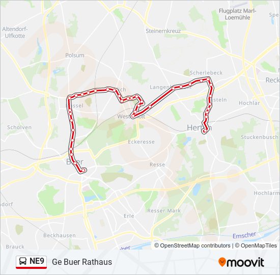 NE9 bus Line Map