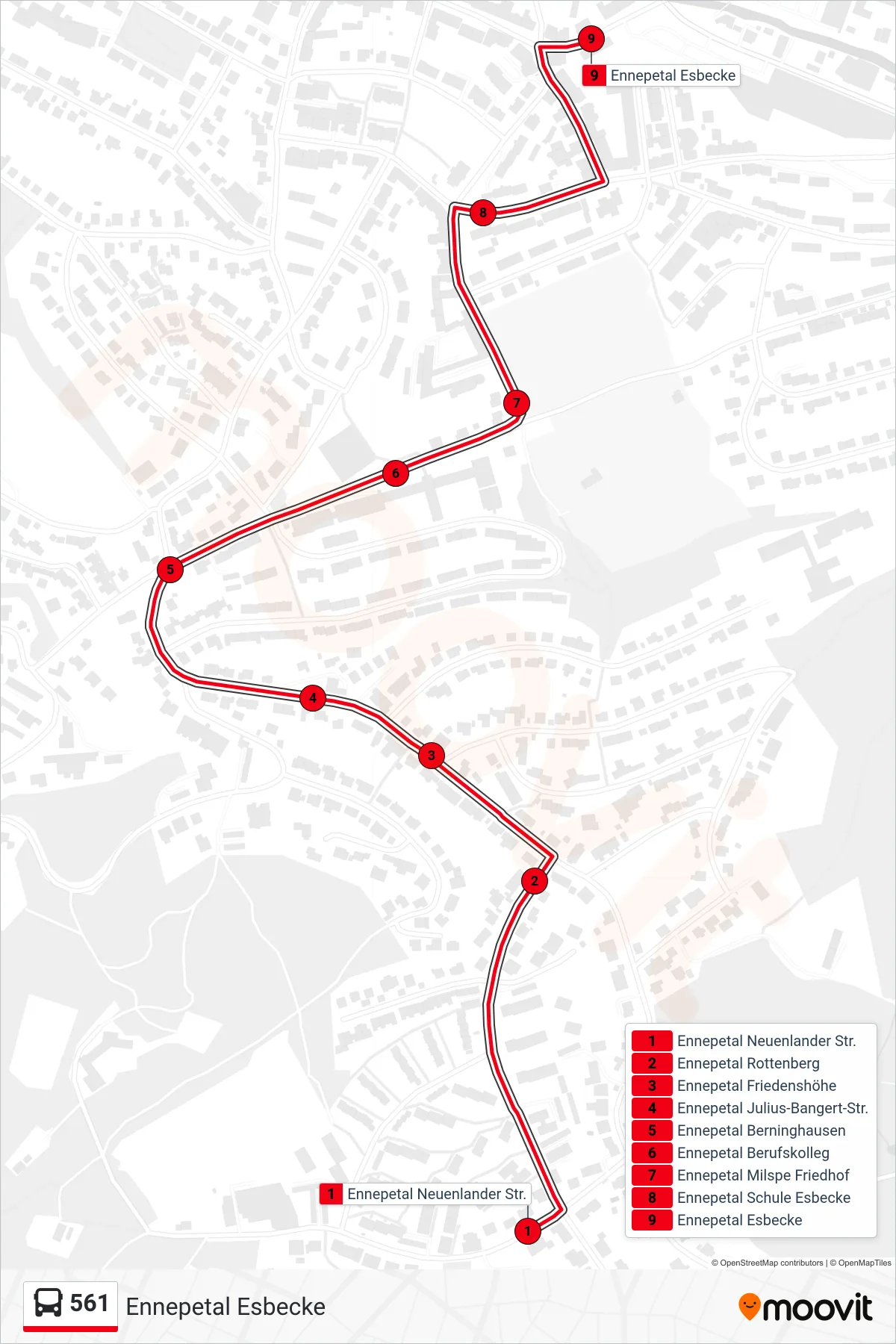 Linie 561 (Bus) Richtung Ennepetal Esbecke: Route und Haltestellen auf der Karte