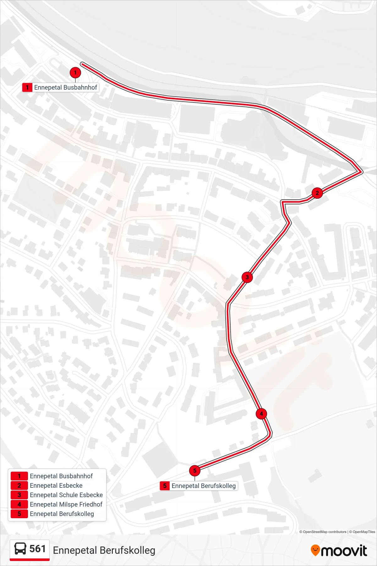 561 bus Line (Ennepetal Berufskolleg) route and stops on a map