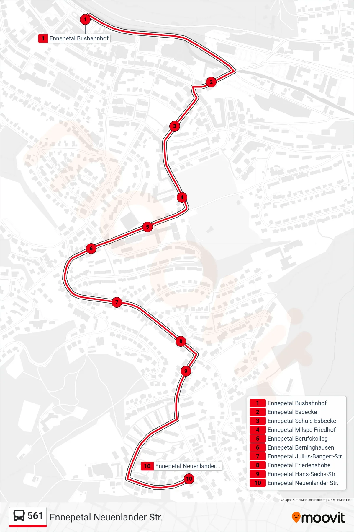 Linie 561 (Bus) Richtung Ennepetal Neuenlander Str.: Route und Haltestellen auf der Karte