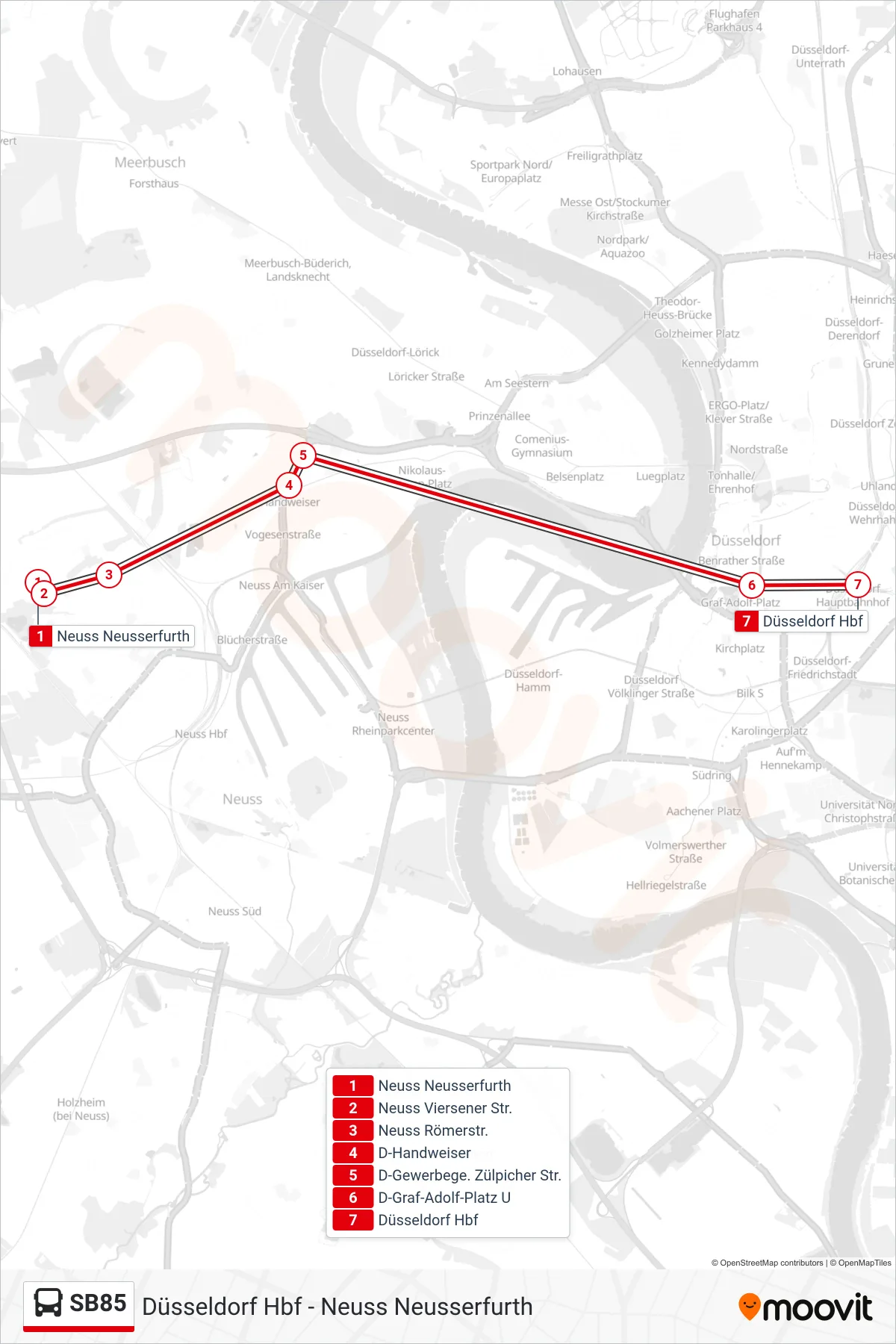 Linie SB85 (Bus) Richtung Düsseldorf Hbf: Route und Haltestellen auf der Karte