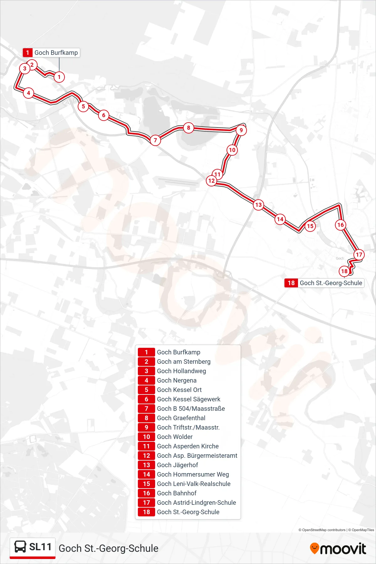 Linie SL11 (Bus) Richtung Goch St.-Georg-Schule: Route und Haltestellen auf der Karte