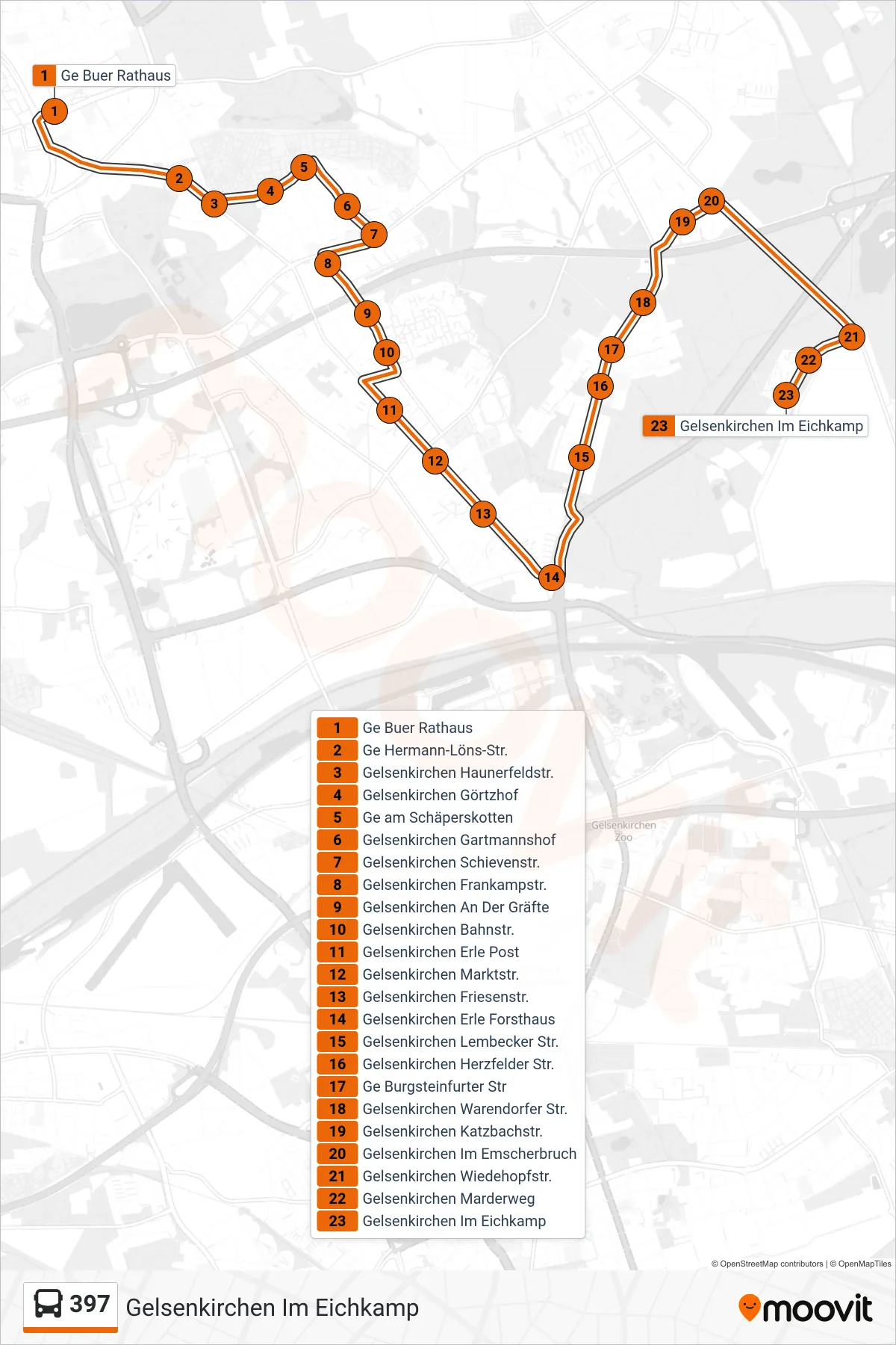 Linie 397 (Bus) Richtung Gelsenkirchen Im Eichkamp: Route und Haltestellen auf der Karte