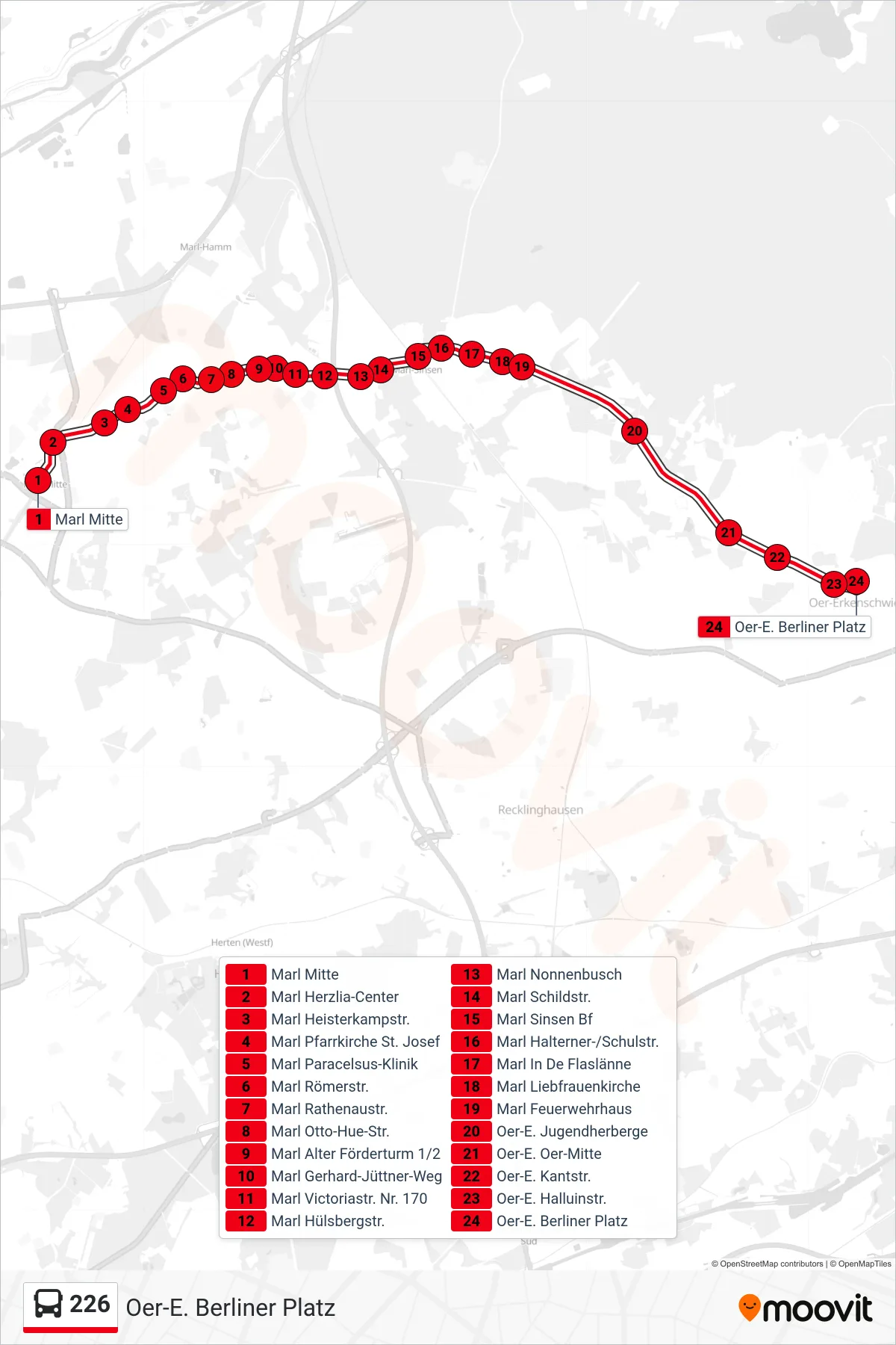Linie 226 (Bus) Richtung Oer-E. Berliner Platz: Route und Haltestellen auf der Karte