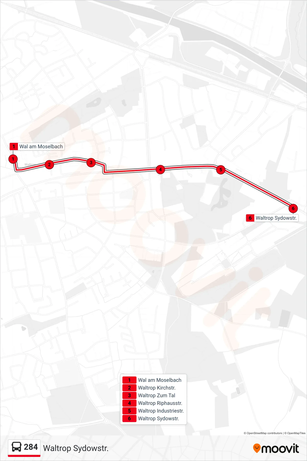 Linie 284 (Bus) Richtung Waltrop Sydowstr.: Route und Haltestellen auf der Karte