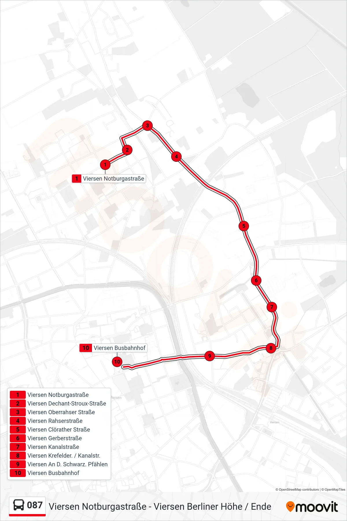 Linie 087 (Bus) Richtung Viersen Busbahnhof: Route und Haltestellen auf der Karte