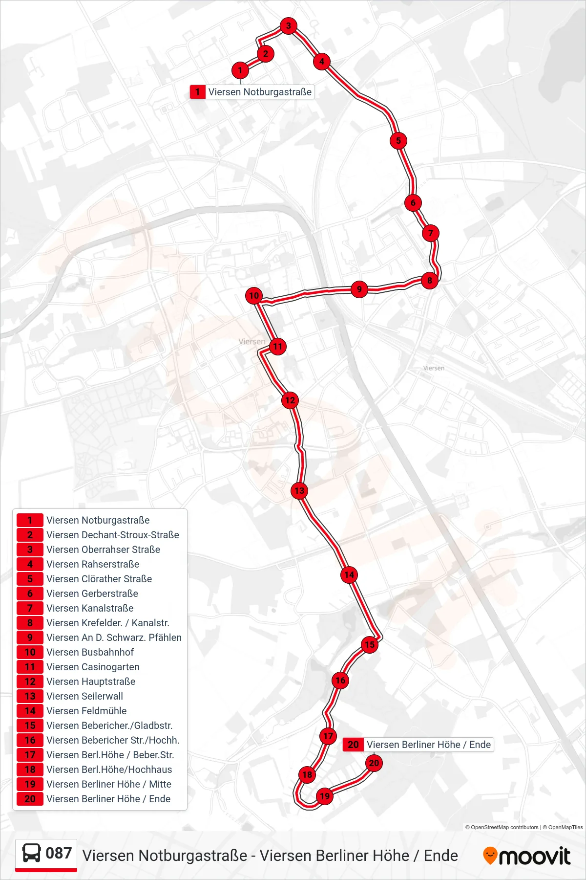 Linie 087 (Bus) Richtung Viersen Berliner Höhe / Ende: Route und Haltestellen auf der Karte