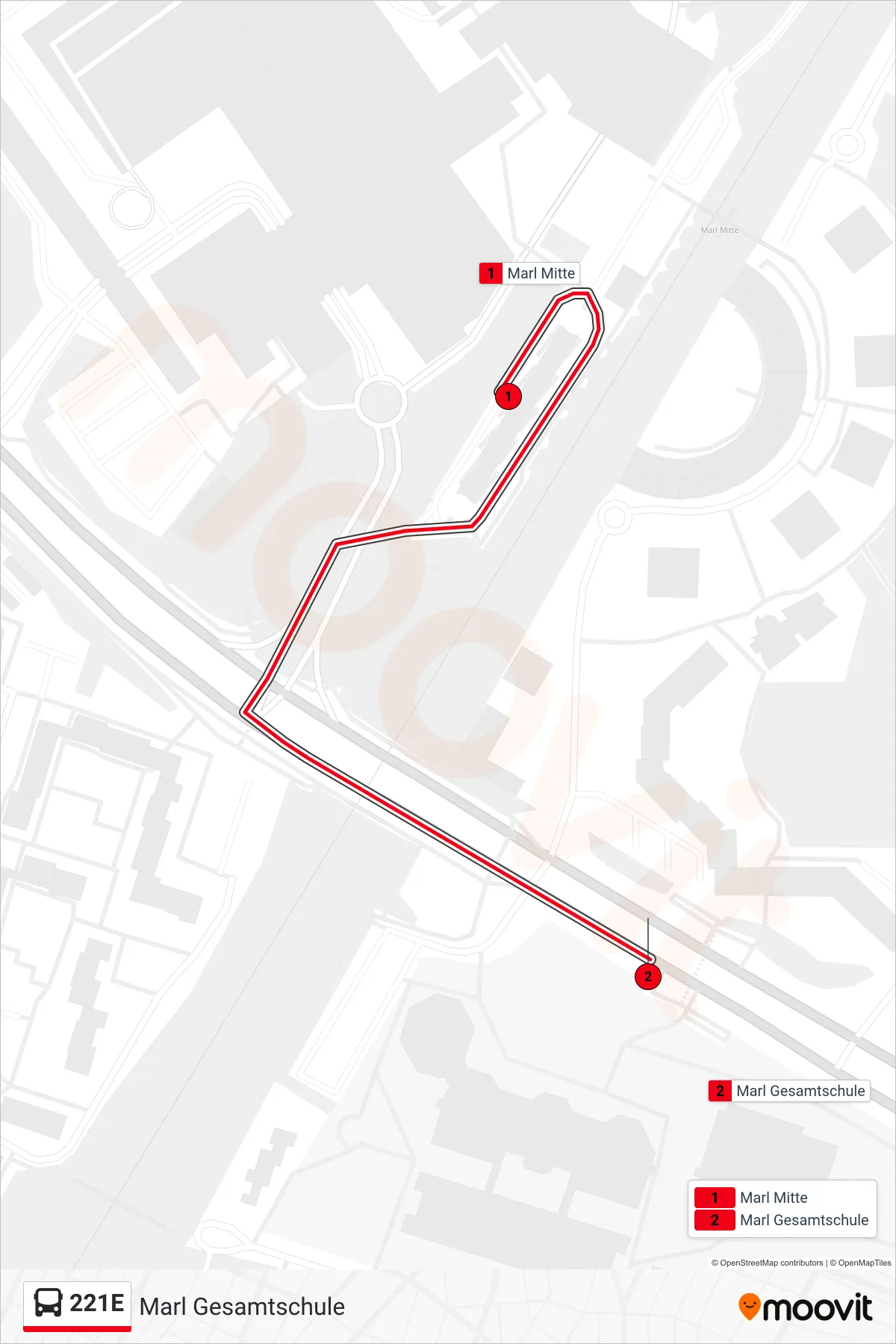 Linie 221E (Bus) Richtung Marl Gesamtschule: Route und Haltestellen auf der Karte