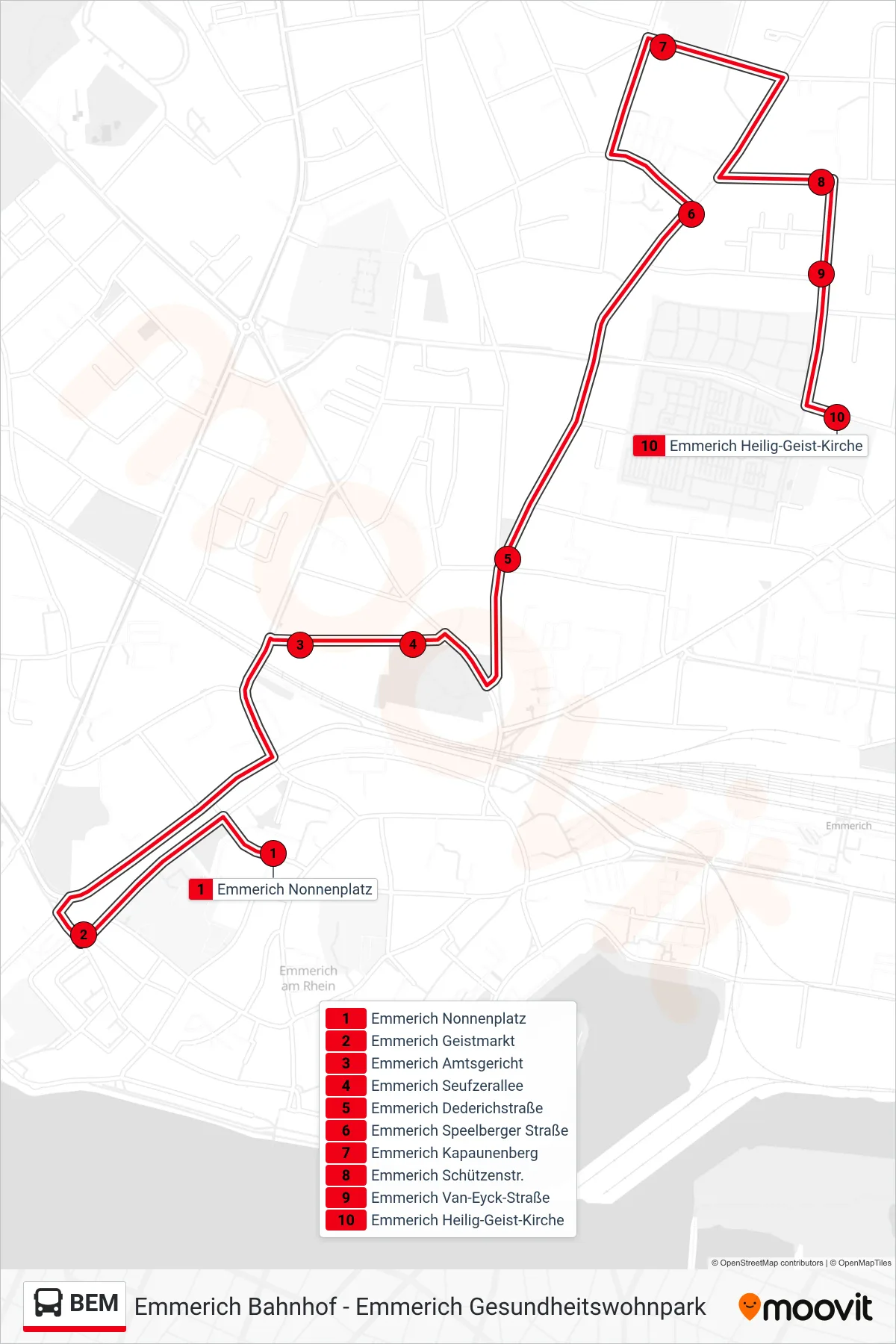 Linie BEM (Bus) Richtung Emmerich Heilig-Geist-Kirche: Route und Haltestellen auf der Karte