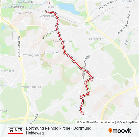 NE5 Bus Line Map
