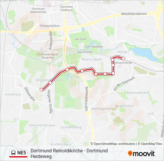 NE5 Bus Line Map