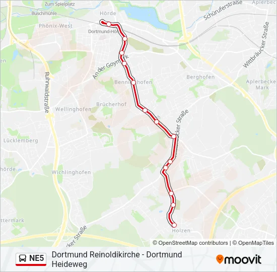 NE5 Bus Line Map