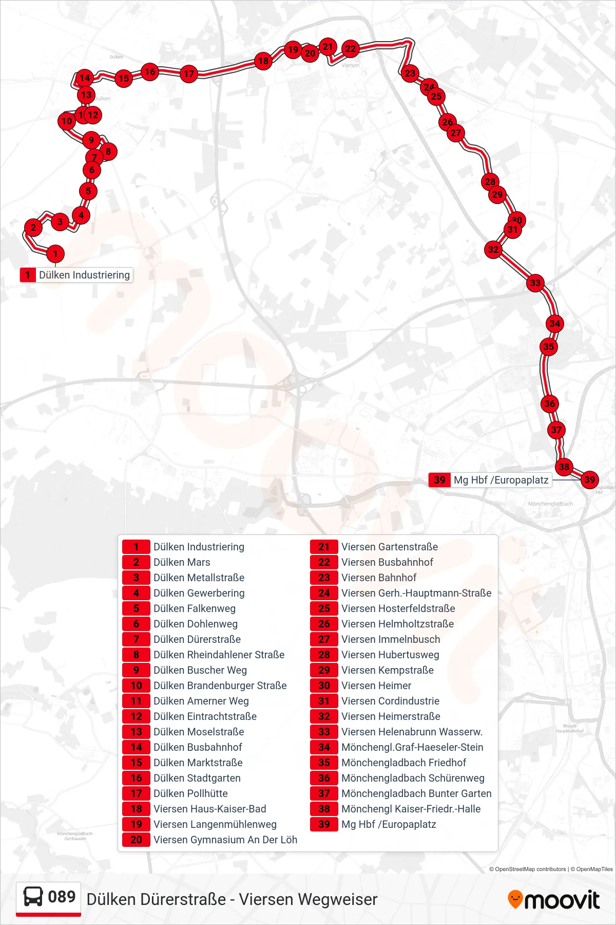 Linie 089 (Bus) Richtung Mg Hbf /Europaplatz: Route und Haltestellen auf der Karte