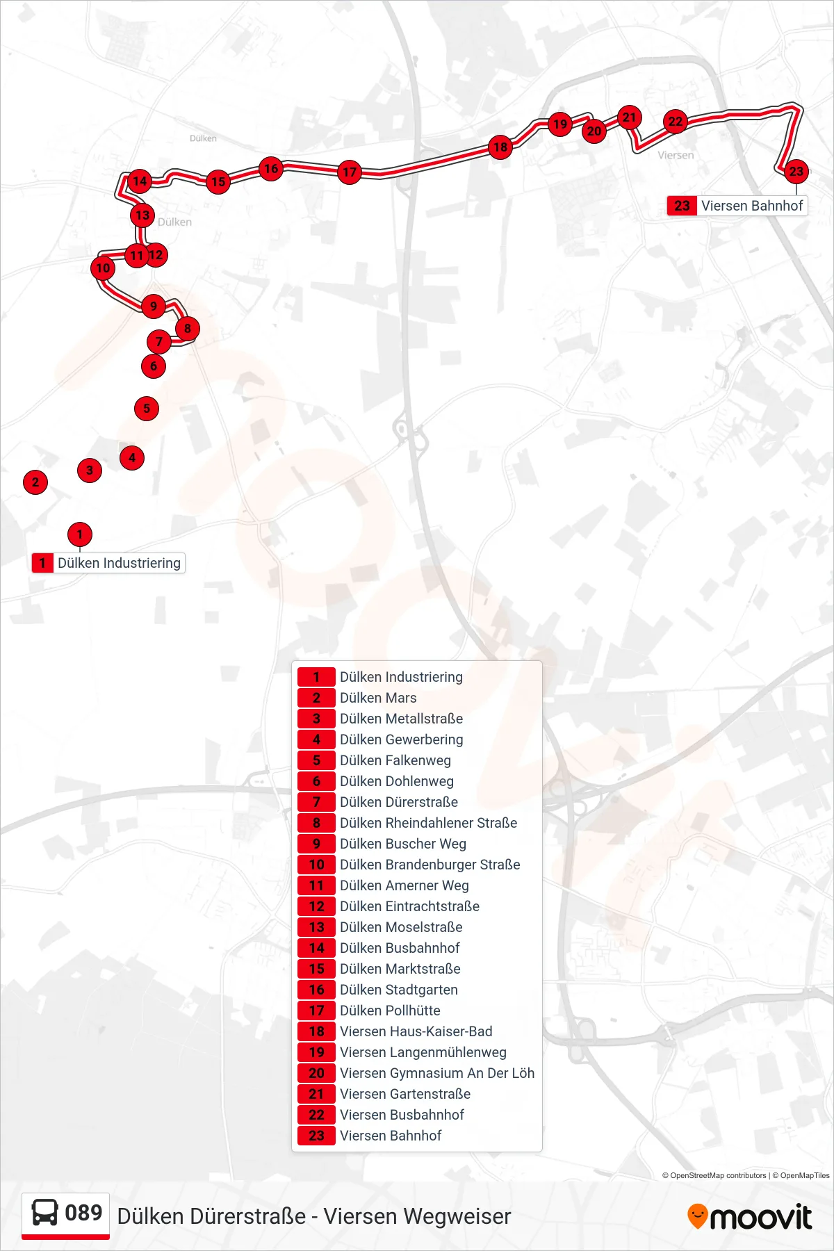 Linie 089 (Bus) Richtung Viersen Bahnhof: Route und Haltestellen auf der Karte